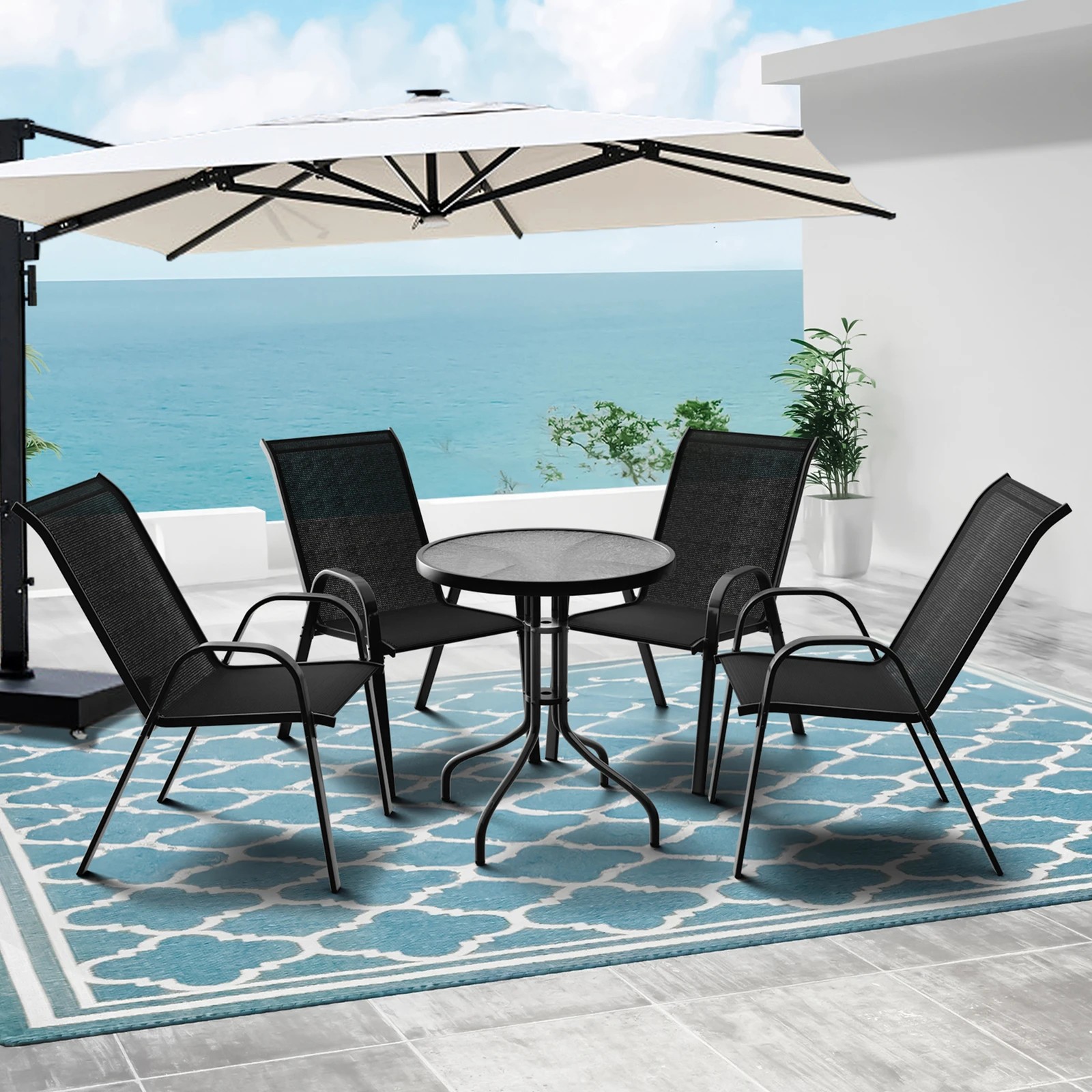 3 Alfordson Outdoor Furniture Patio Coffee Side Table Garden 60CM Glass - Black, 3 of 10