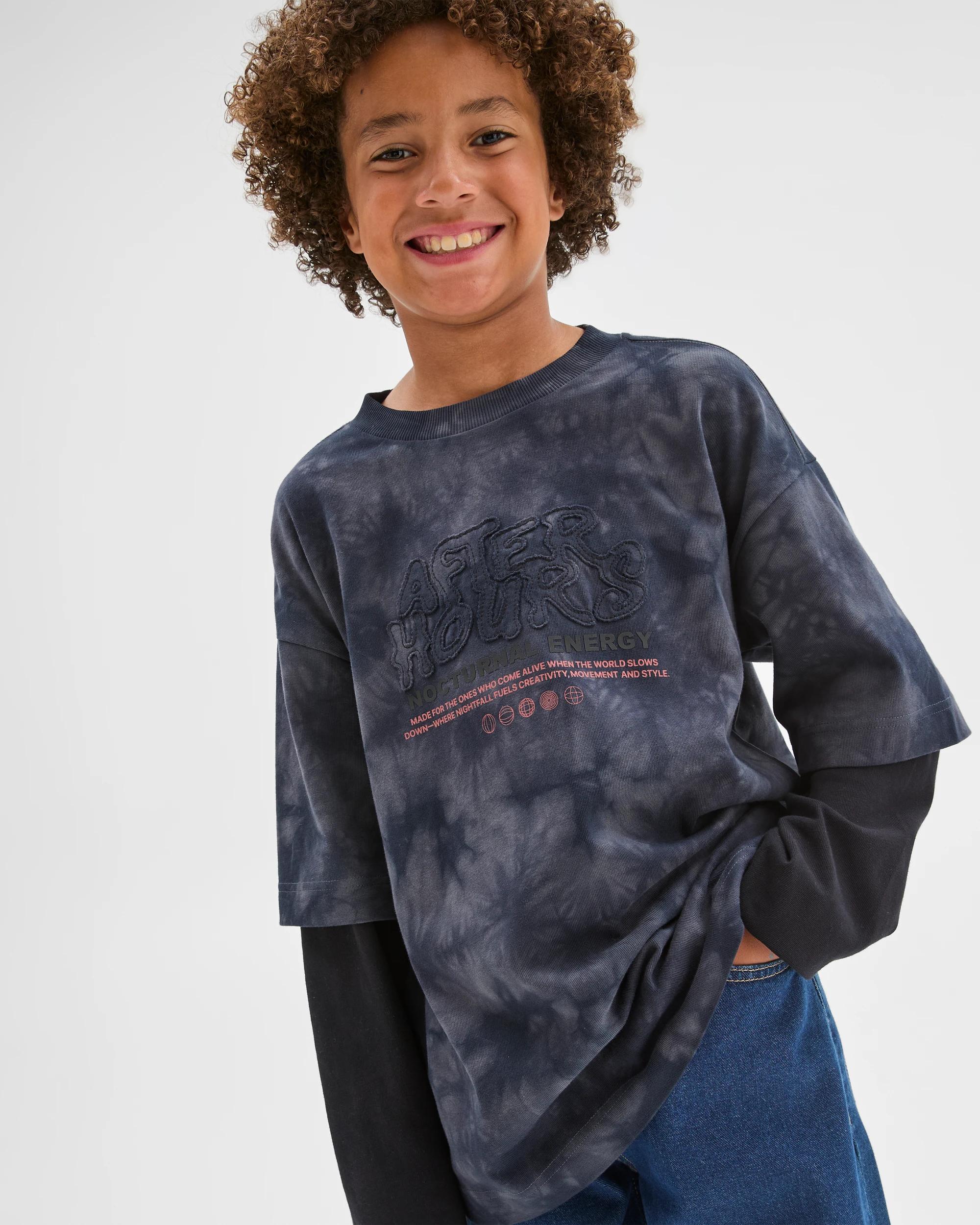 1 Target Kids Australian Cotton Oversized Long Sleeve Applique 2Fer T-Shirt BLACK, 1 of 5