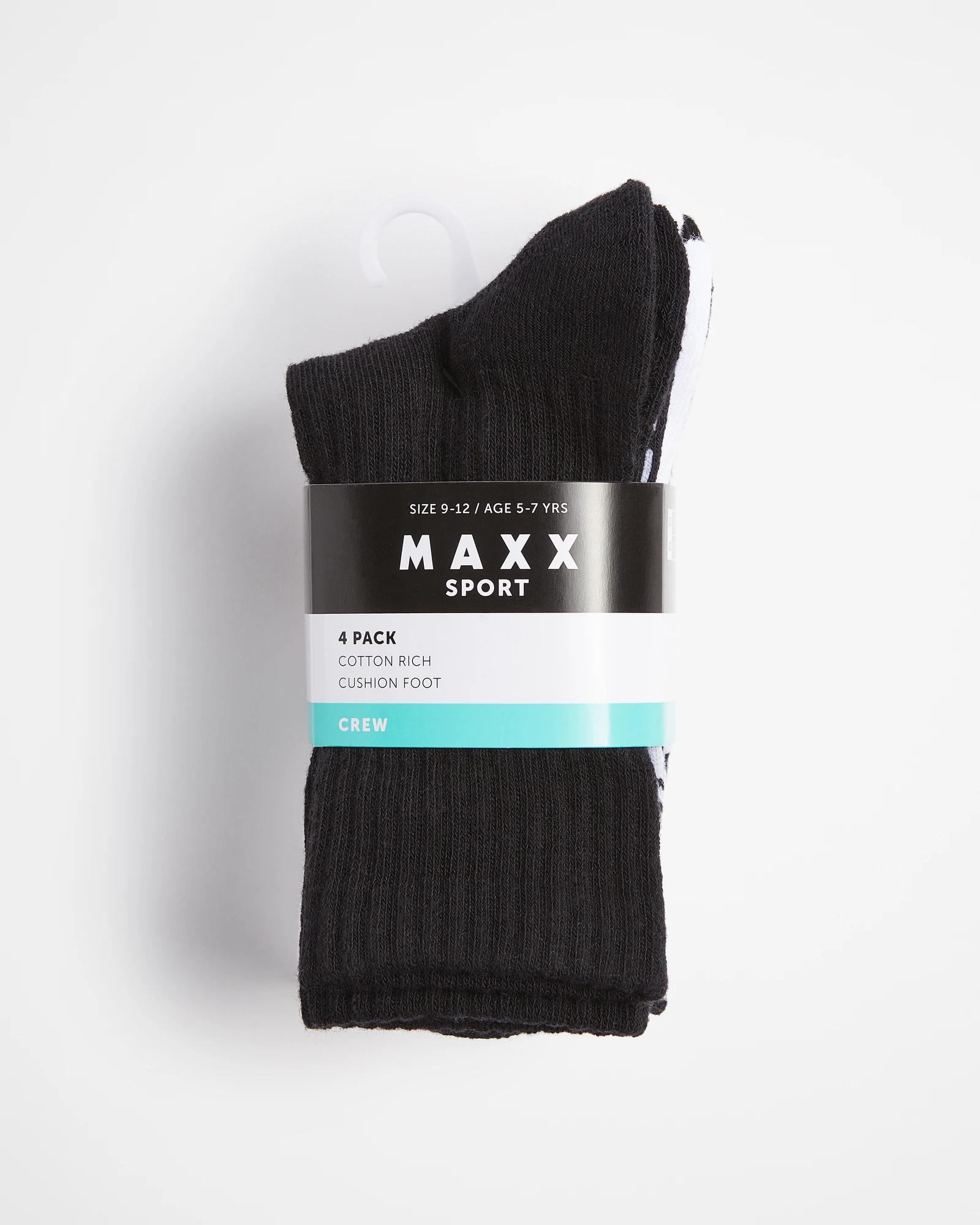 3 Kids Crew Sport Socks  4 Pack - Maxx BLACK / WHITE, 3 of 3
