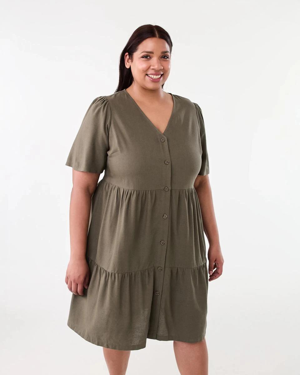 2 Curve Short Sleeve Button Through Midi Dress Deep Olive, 2 of 9