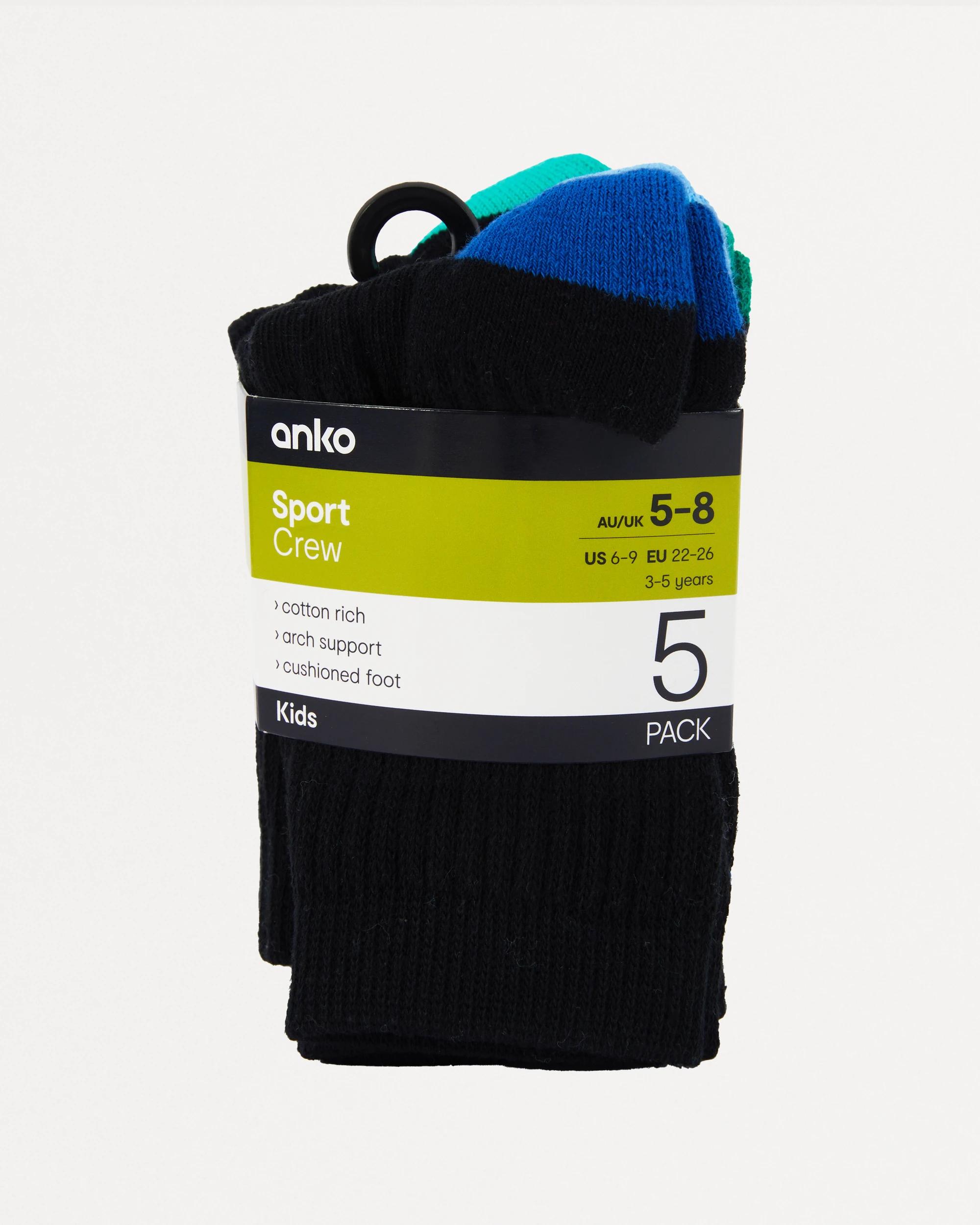 3 5 Pack Active Kids Crew Socks Blk Solid, 3 of 3