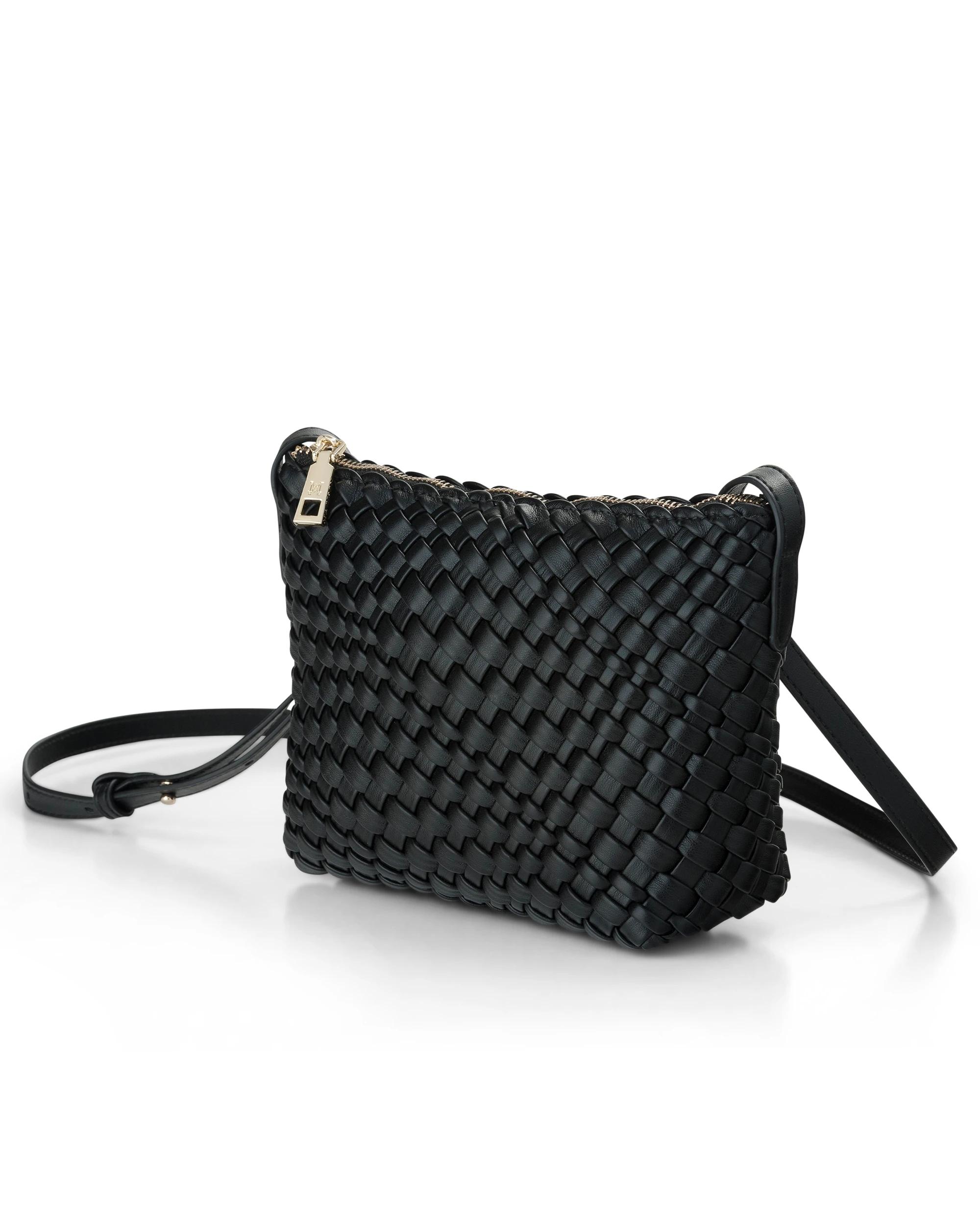 3 Madison Accessories Leah Weave Small Zip Top Crossbody Bag BLACK, 3 of 5