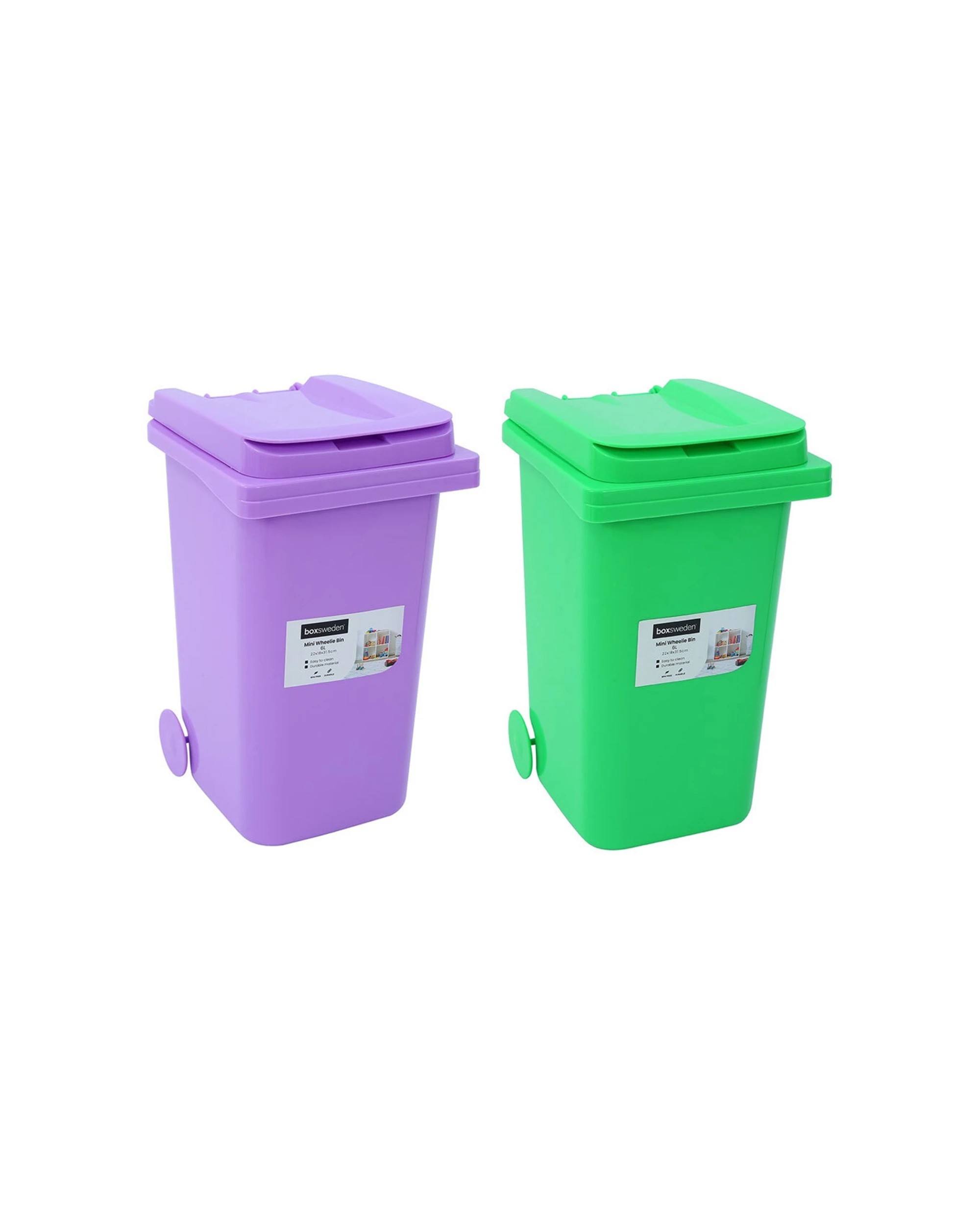 1 Boxsweden 2pc Wheelie Bin Container 22x31.5cm 6L - Multi, 1 of 8