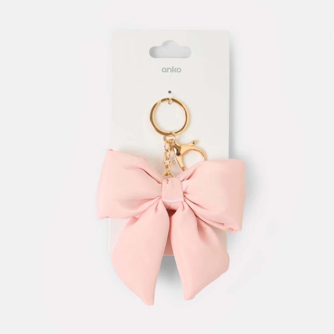 3 Puffy Bow Keyring - Gold Tone and Pink, 3 of 3