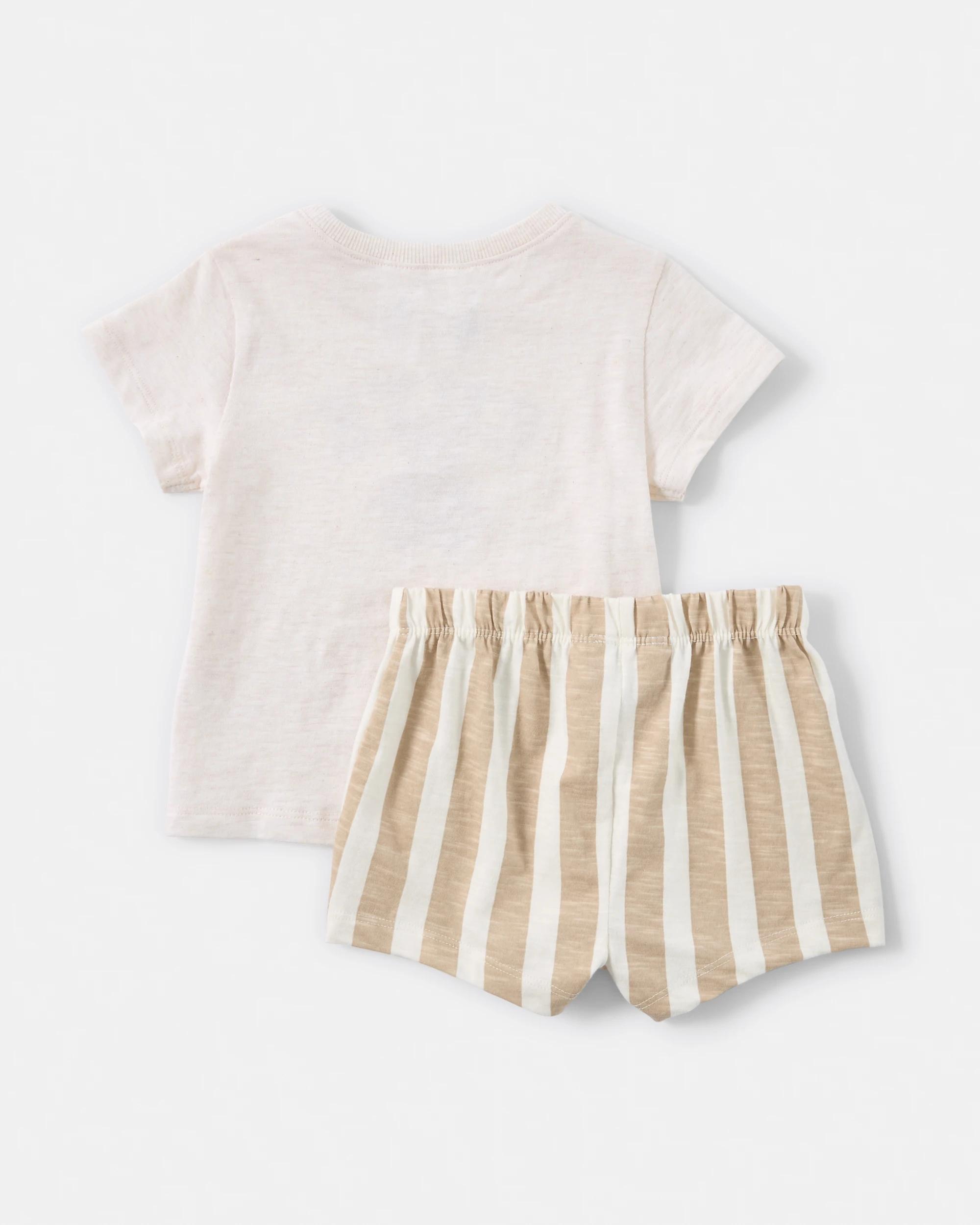 2 Short Sleeve Pyjama Set BEIGE STRIPE BEAR, 2 of 5