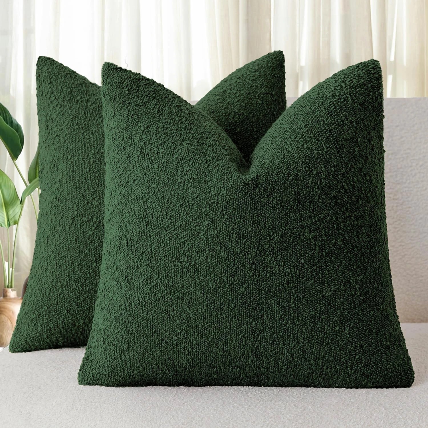1 Gioia Casa 2-Pack Bouclé Cushion Covers 45x45cm - Forest Green, 1 of 4