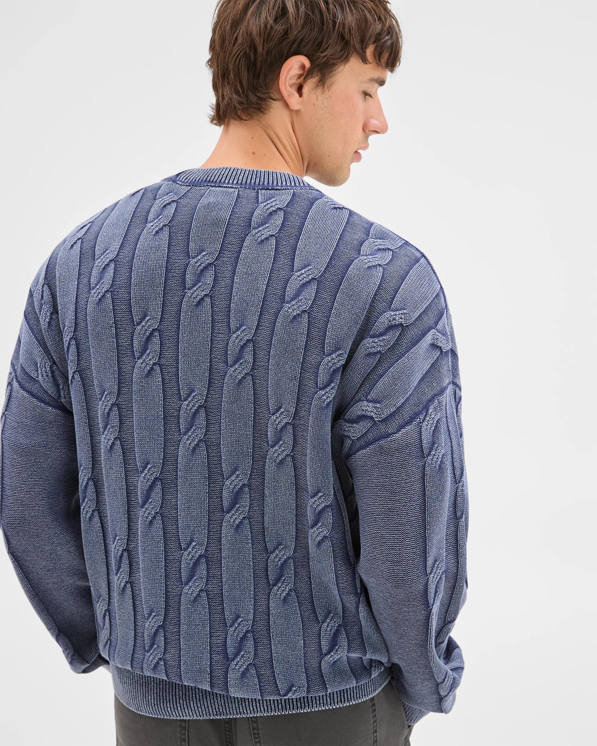 8 Commons Australian Cotton Cable Knit Washed Crew Jumper ACID NAVY, 8 of 8