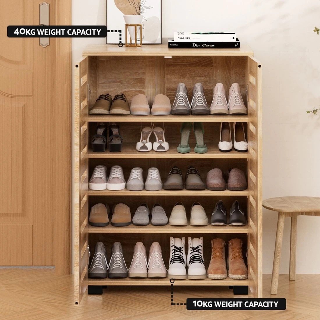 8 Artiss Shoe Rack Cabinet 20 Pairs 5-tier - Natural, 8 of 8