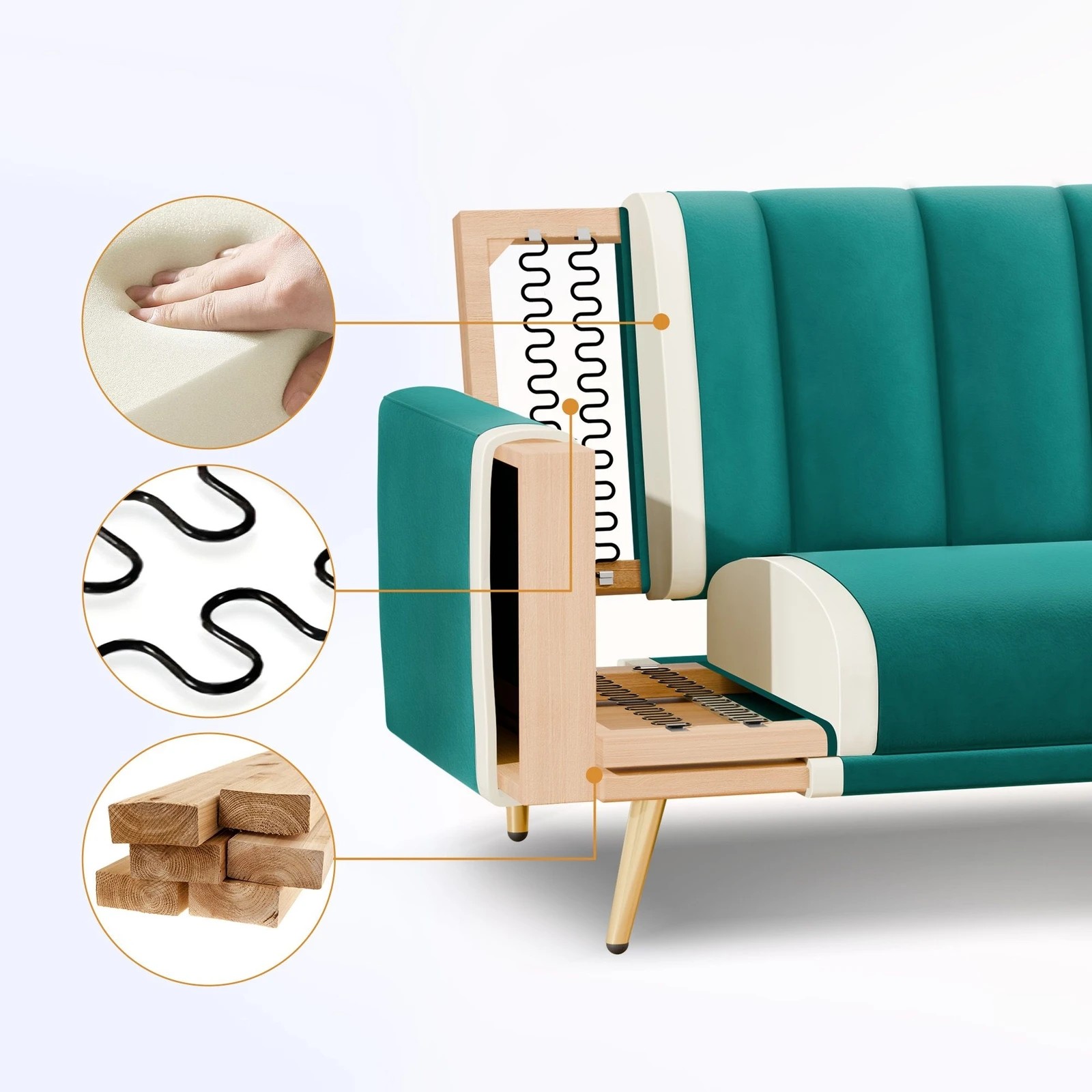 9 Alfordson Sofa Bed Futon Couch Lounge 3 Seater Convertible Velvet - Green, 9 of 10