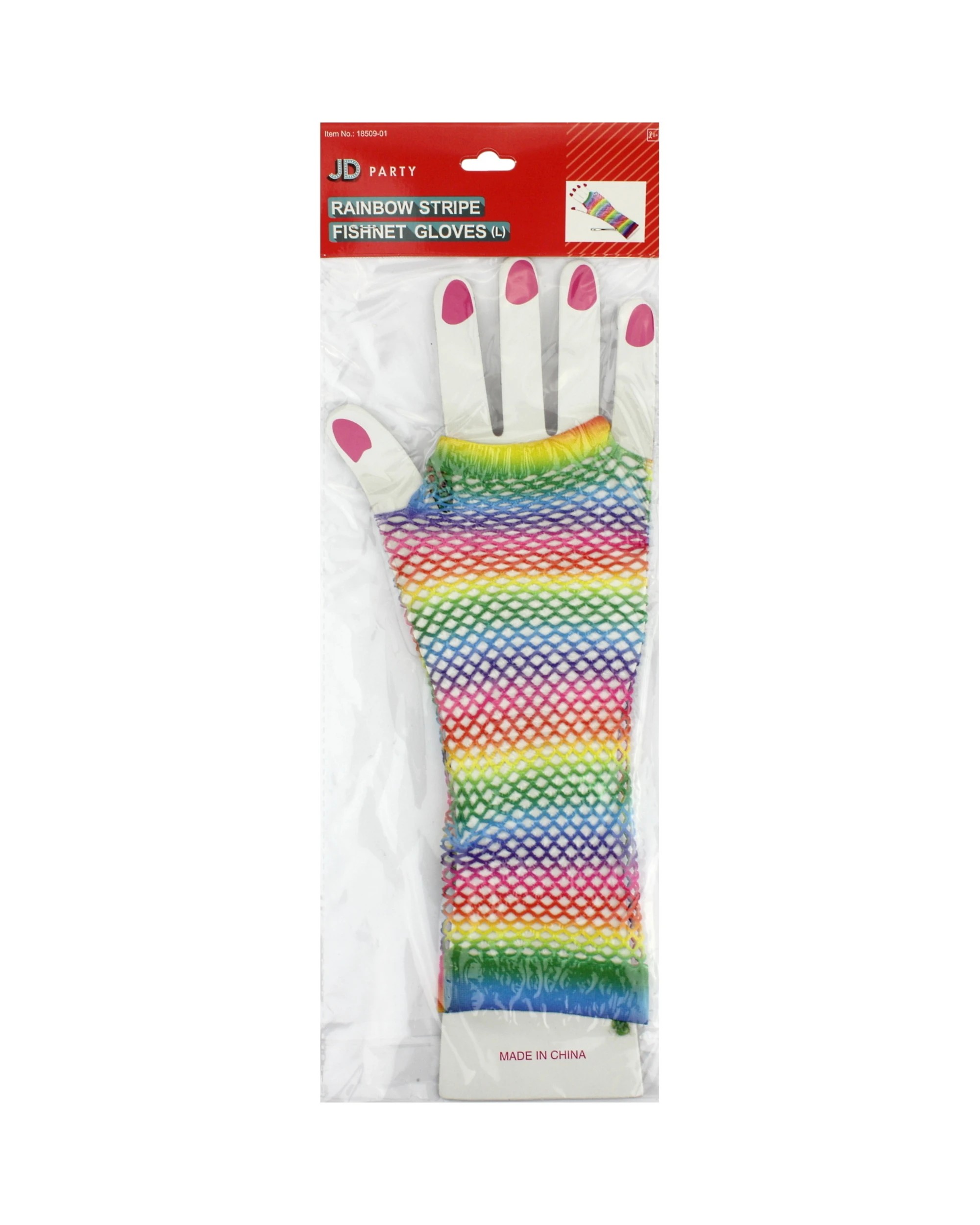 2 Partyrama Rainbow Stripe Fishnet Gloves - Multi, 2 of 2