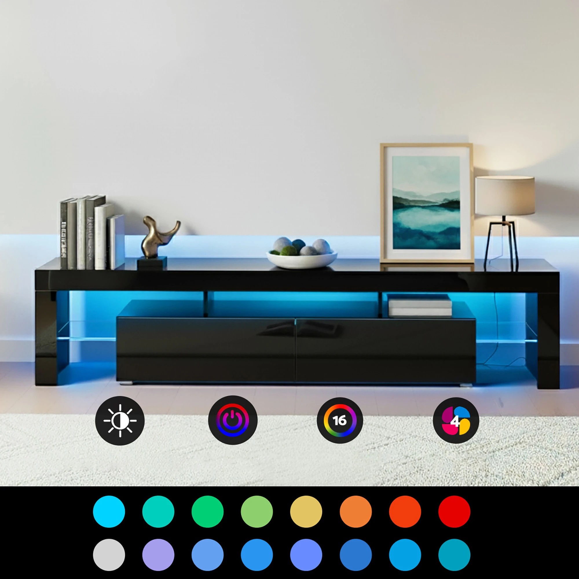 4 Artiss LED TV Unit & Coffee Table Set Storage Cabinet - Black, 4 of 9