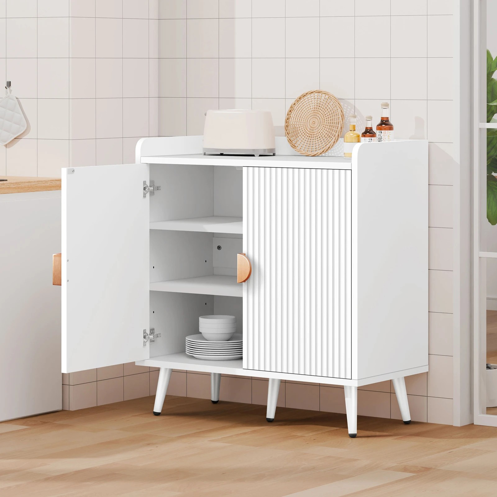 3 Alfordson Buffet Sideboard Cupboard Storage Cabinet Kitchen Hallway Doors Shelf - White, 3 of 3