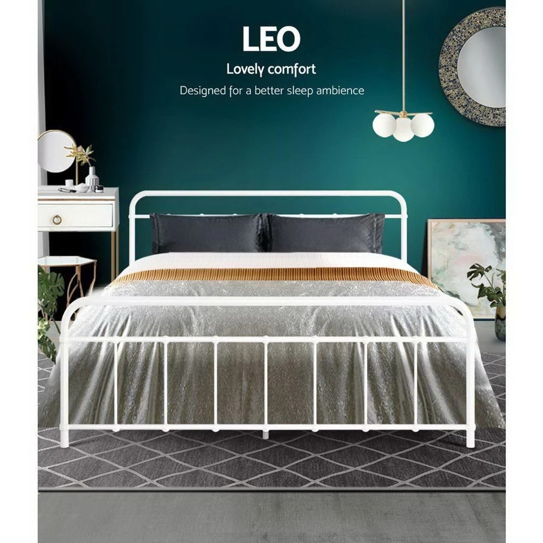 4 Artiss Bed Frame Metal Frames LEO - Queen - White, 4 of 7