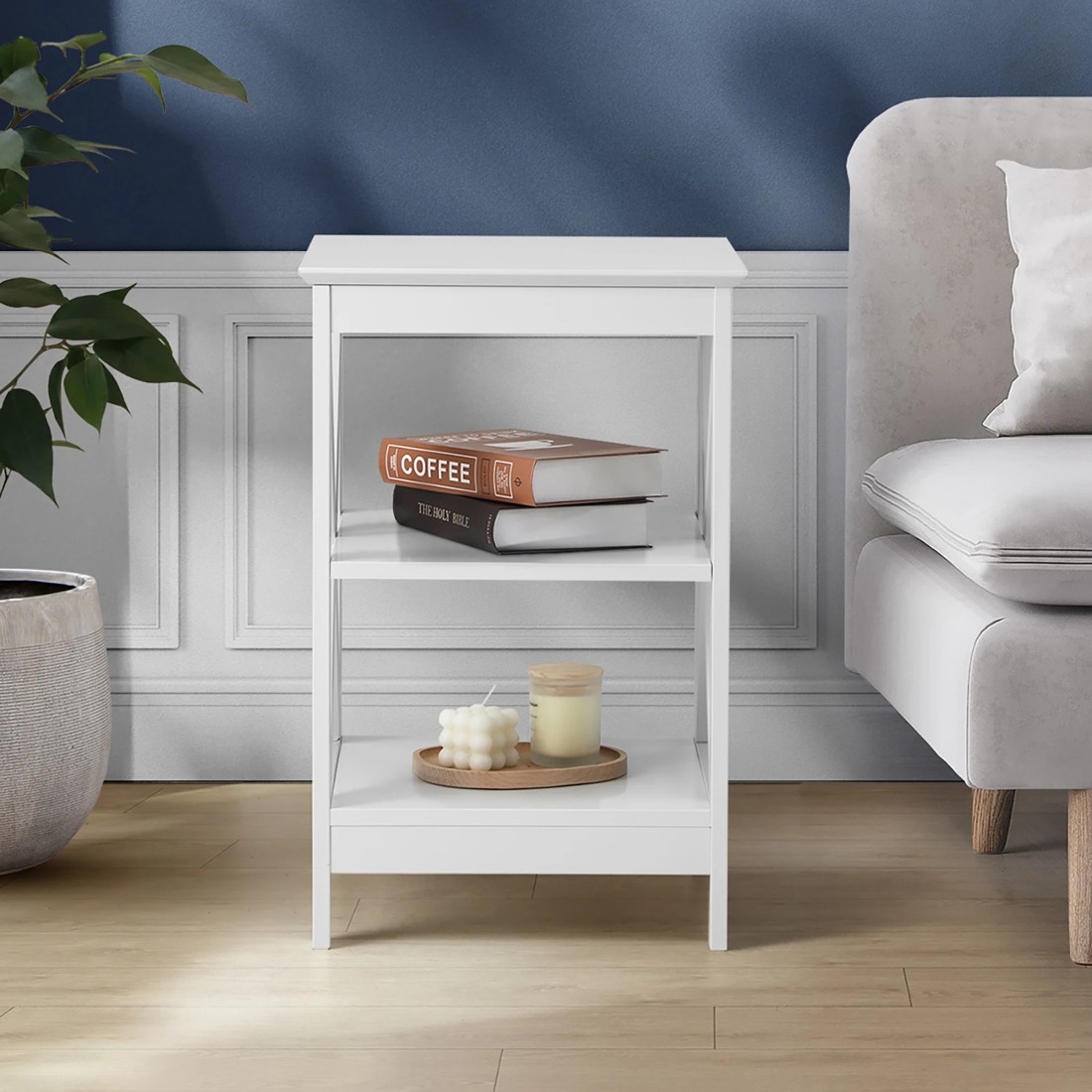 3 Oikiture Side Table Coffee Bedside Sofa End Tables 3-tier Shelf
 - White, 3 of 10