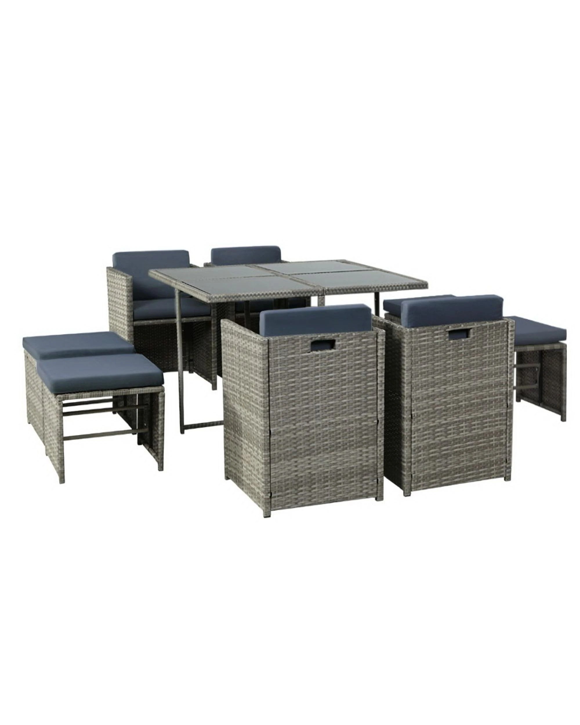 1 Gardeon Outdoor Dining Set 9 Piece Wicker Table Chairs Setting - Grey, 1 of 7