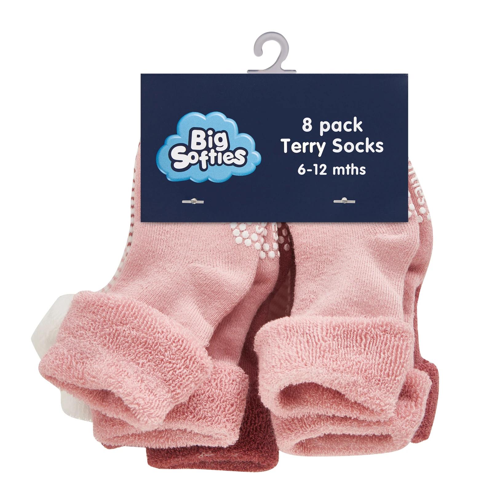 2 Big Softies 8-Pack Anti-Slip Terry Socks Girl 6-12M PINK, 2 of 4