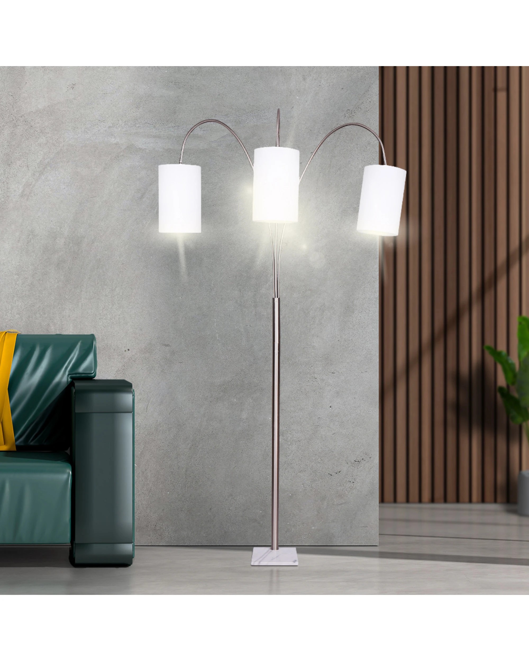 10 Sarantino 3-Light Metal Arc Floor Lamp - Nickel and Marble Finish, 10 of 10