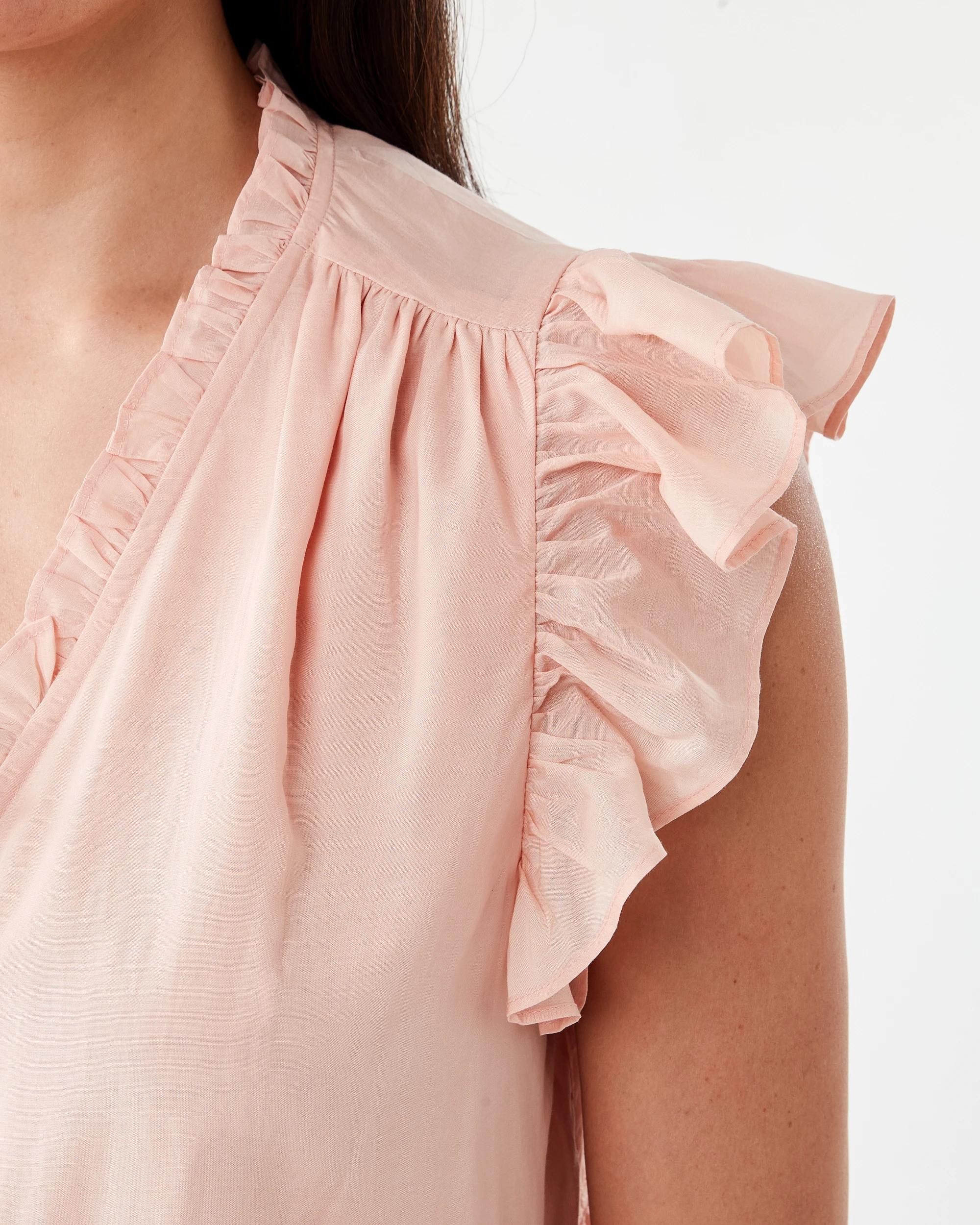 6 Short Sleeve Lace Trim Flutter Top Pale Blush, 6 of 7