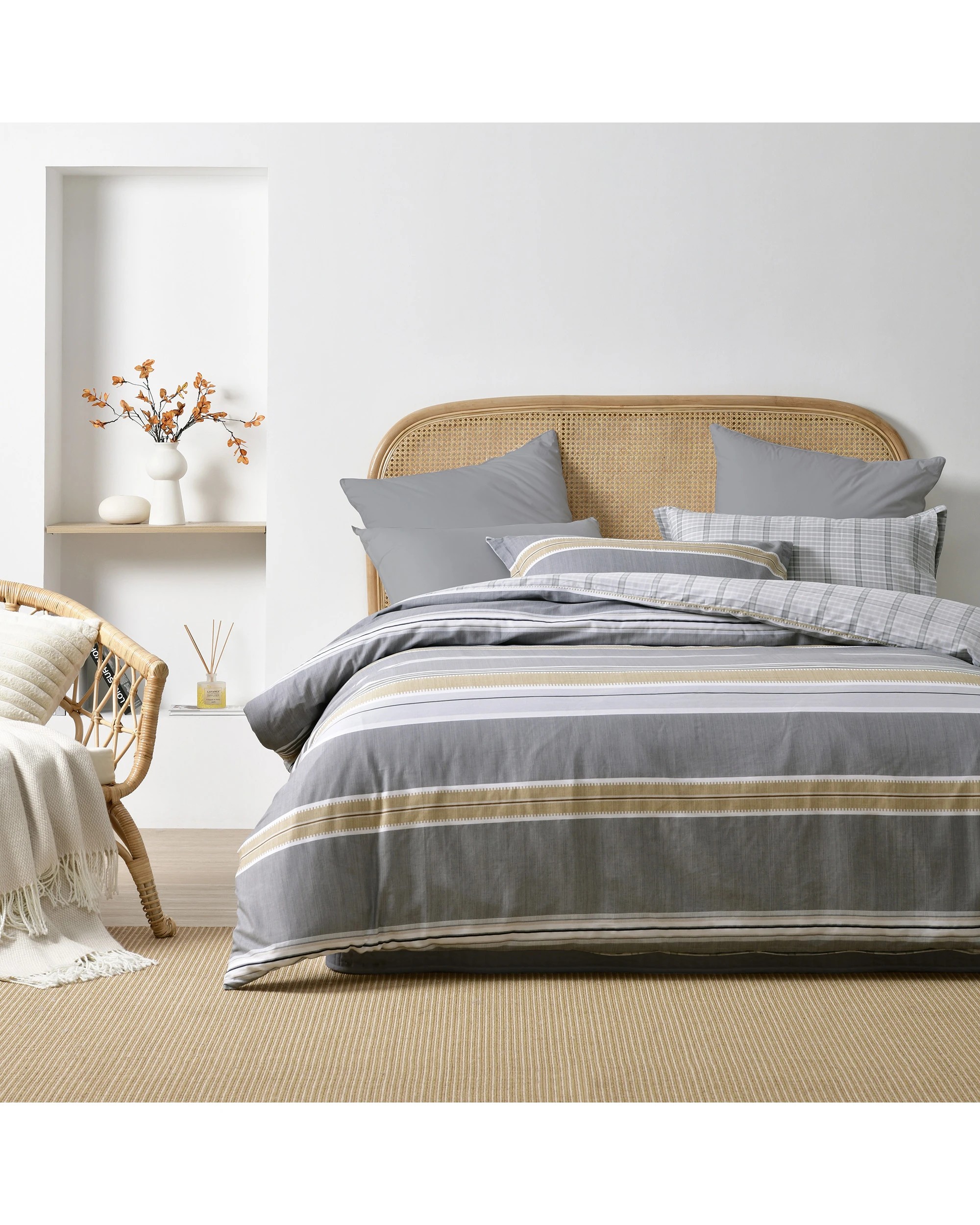 1 Dreamaker Avery 100% Cotton Reversible Quilt Cover Set - Single Bed - Grey, 1 of 7