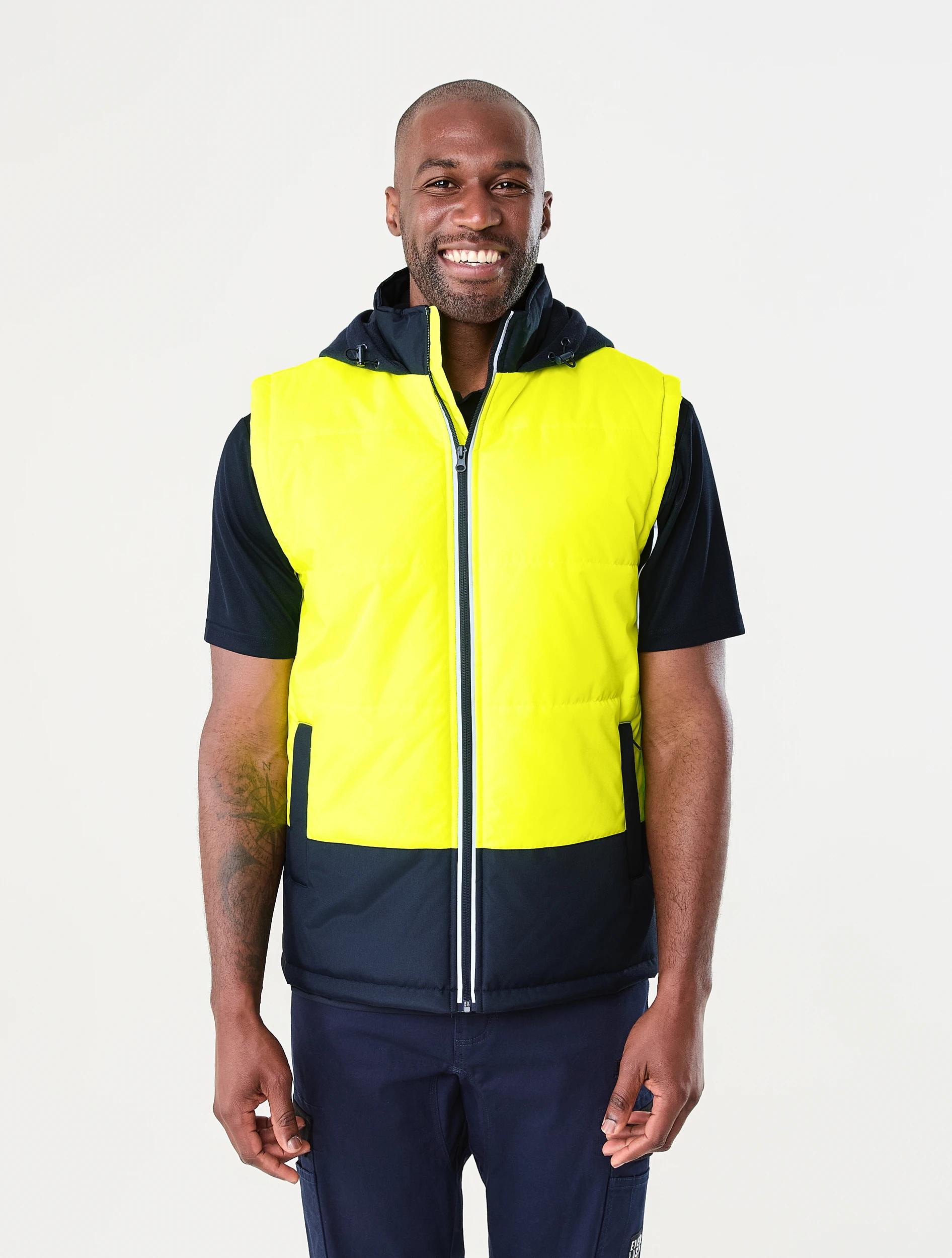 1 Workwear Hi-Visibility Hooded Puffer Vest Yellow, 1 of 6