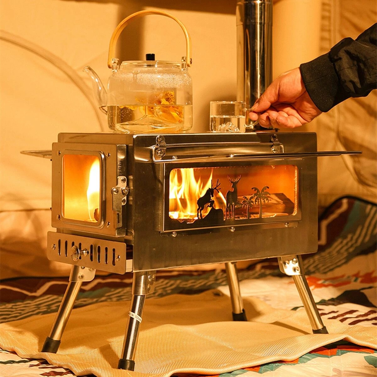 7 Ausway Portable Stainless Steel Camping Tent Stove Multifunctional Wood Burner, 7 of 8