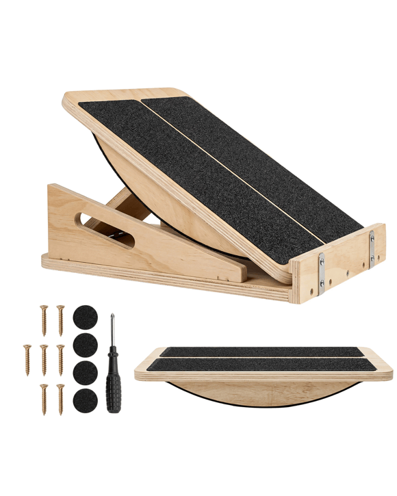 Centra Wooden Balance Board Natural Color 4 Position Incline Calf Stretcher With Side Handle