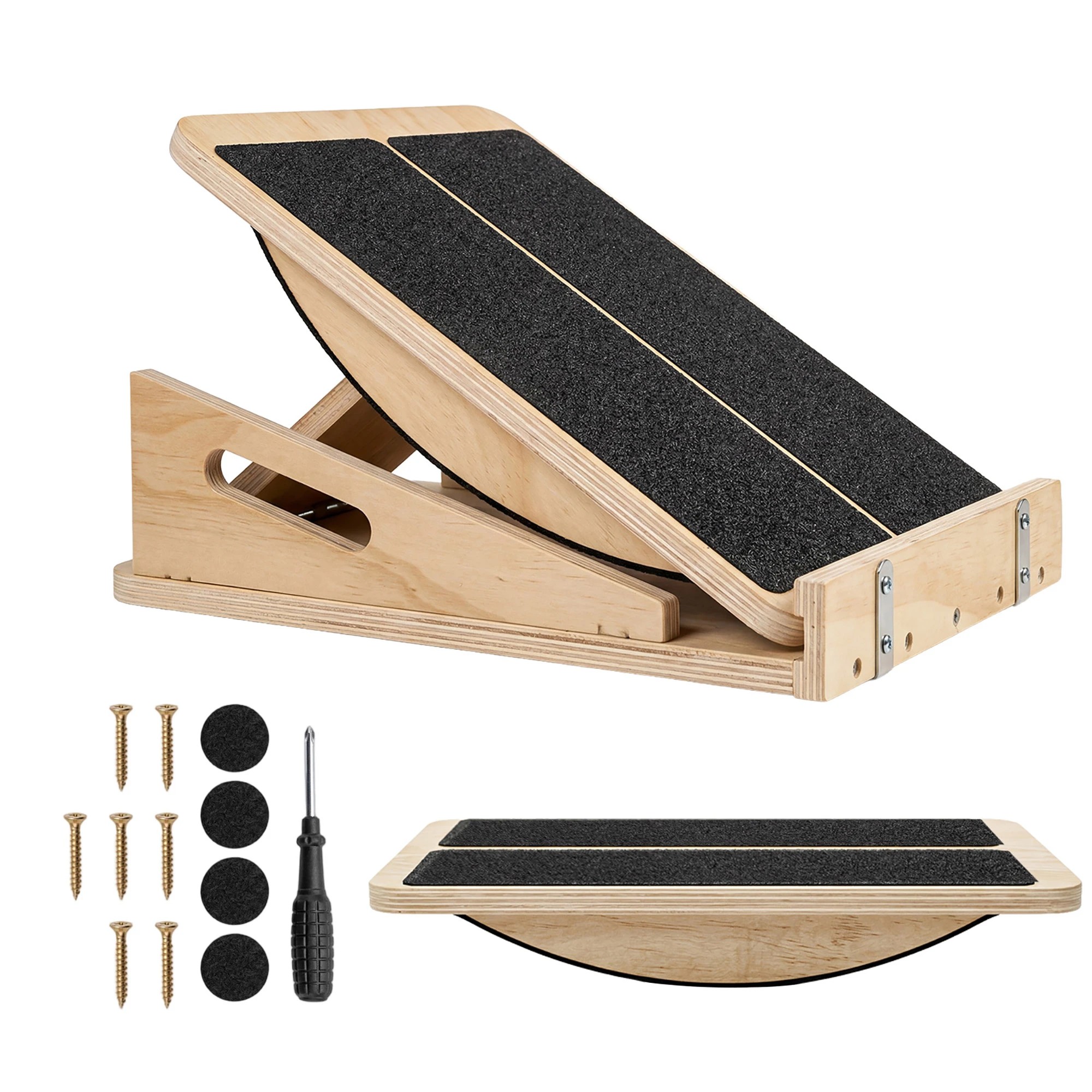 1 Centra Wooden Balance Board Natural Color 4 Position Incline Calf Stretcher With Side Handle, 1 of 5