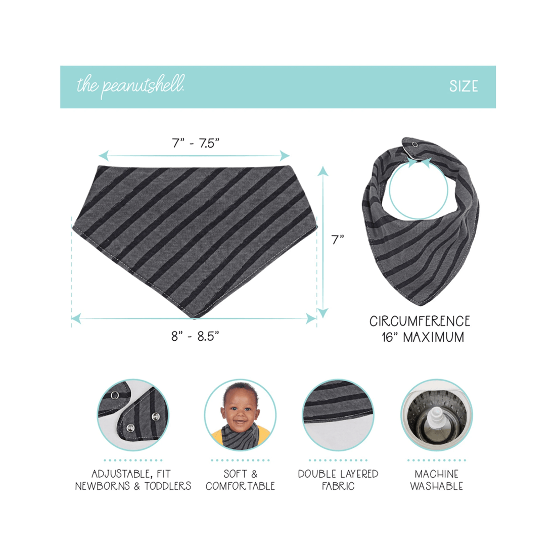 1 8pc The Peanutshell Cotton Bandana Baby Feeding Bib Set - Grey, 1 of 2