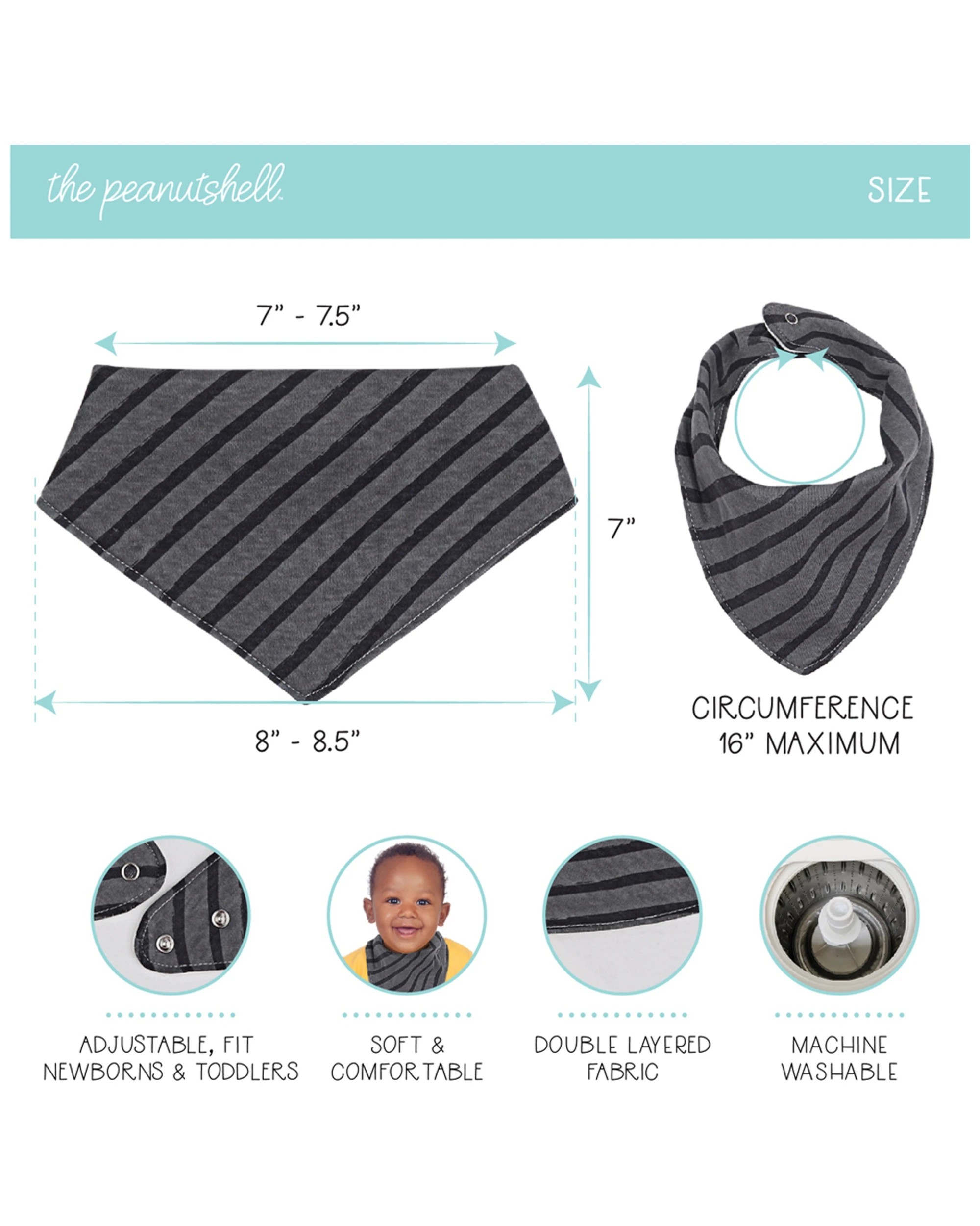 1 8pc The Peanutshell Cotton Bandana Baby Feeding Bib Set - Grey, 1 of 2