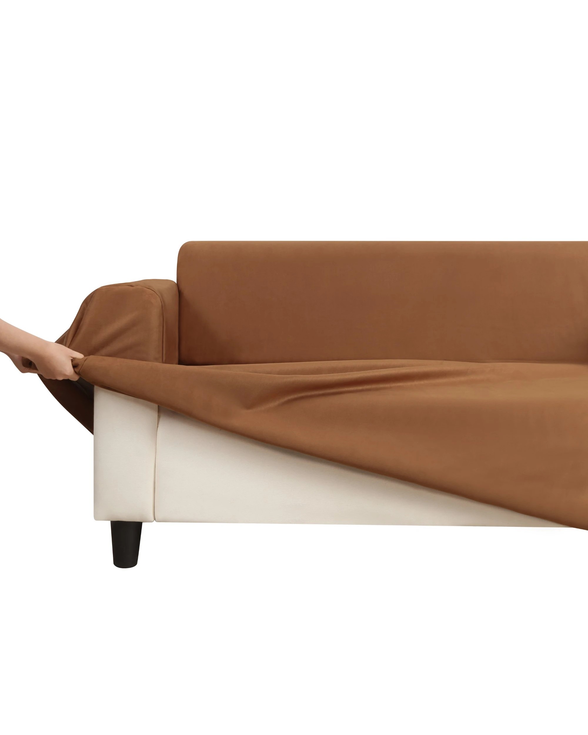 1 Sherwood Home Premium Faux Suede 3 Seater Couch Sofa Cover - Rust, 1 of 6