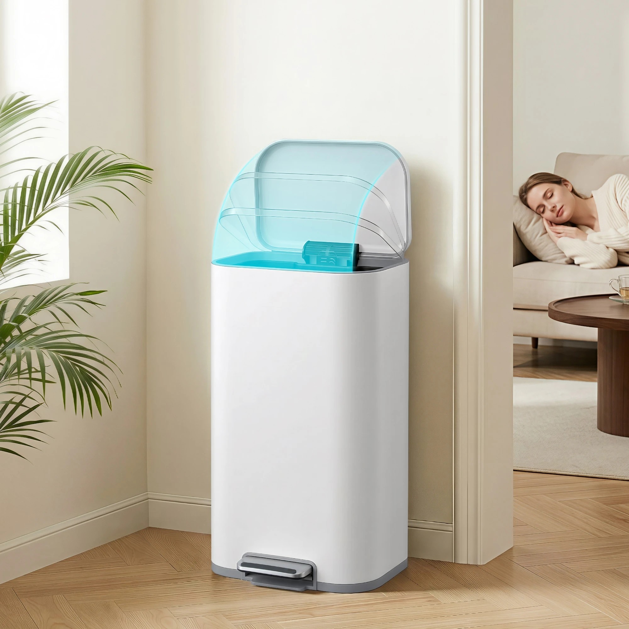4 Cefito 40L Kitchen Trash Can Pedal Bin Rubbish Bin Steel Soft-Close Lid - White, 4 of 9