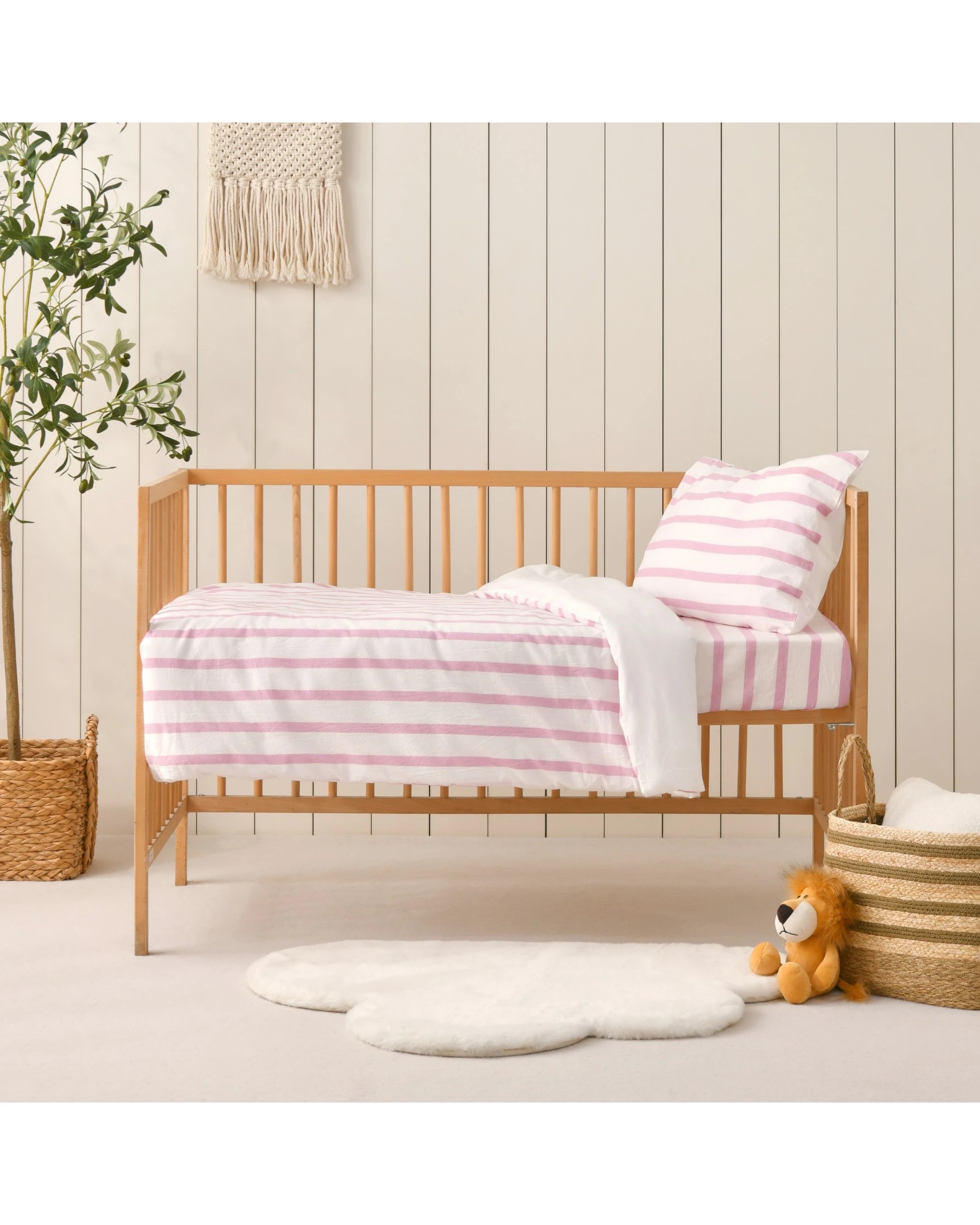 6 Dreamaker Baby Bask Washed Cotton Yarn Dyed Stripe Quilt Cover Set - COT Size - Pink Pearl, 6 of 7