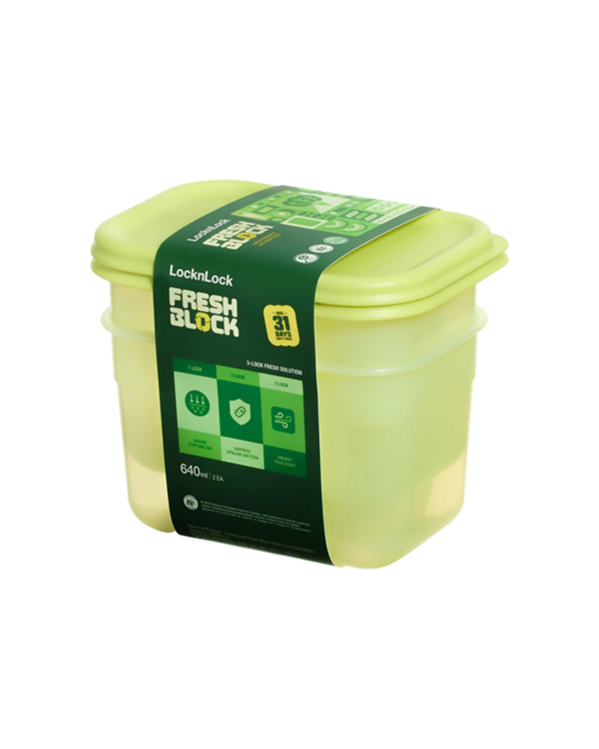 1 Lock & Lock Fresh Block 2pc 640ml Zeolite Food Storage Containers, Airtight, Green - Green, 1 of 5