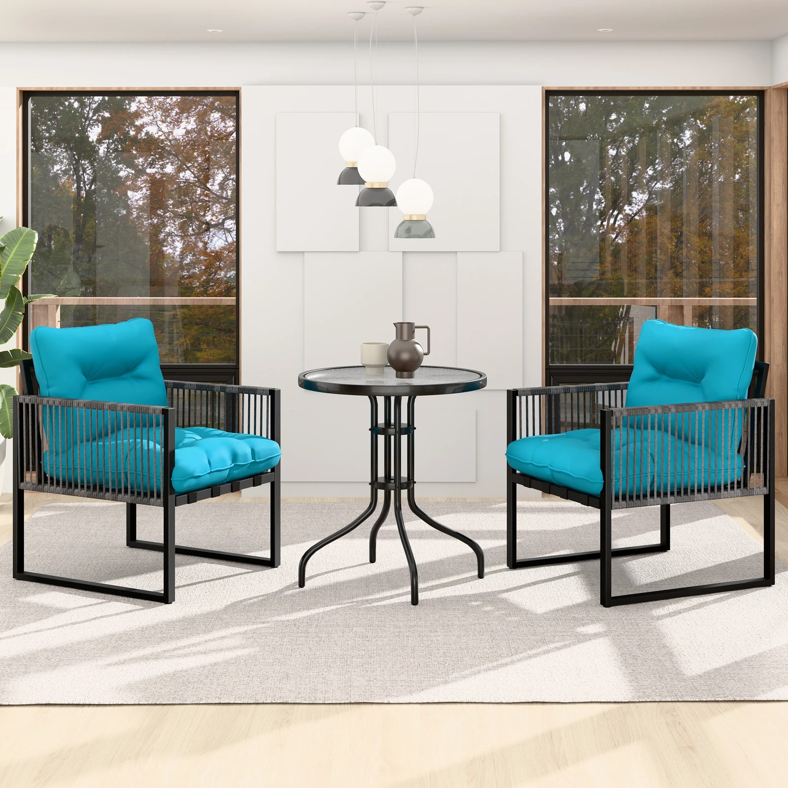 3 Alfordson Outdoor Patio Furniture Set Side Table Lounge Chairs Glass Armchair - Blue, 3 of 10