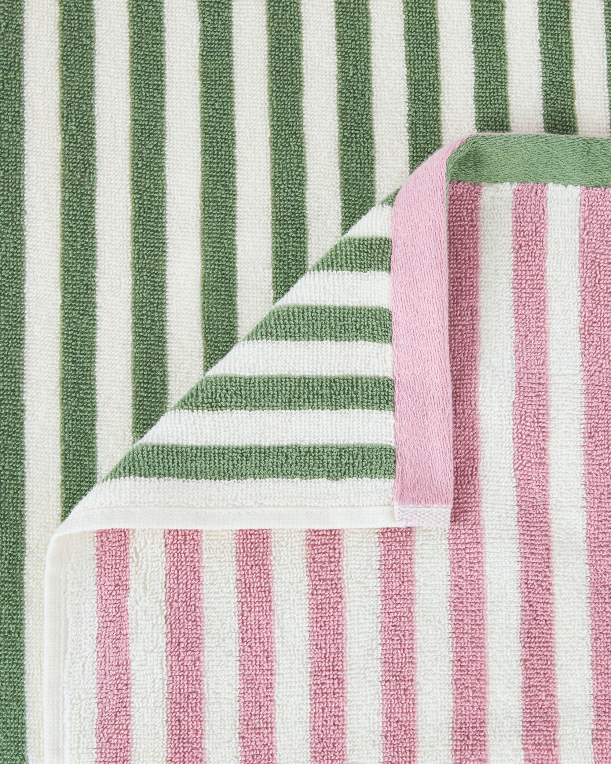2 Reversible Stripe Cotton Bath Towel - Pink and Green, 2 of 5