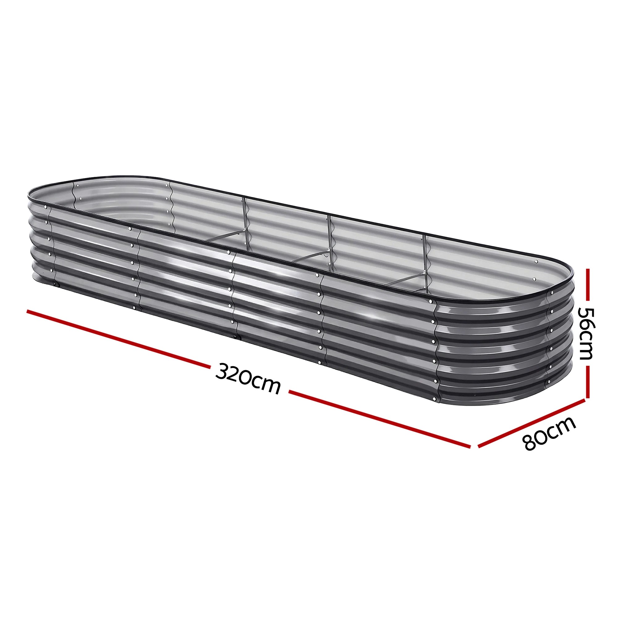 2 Green Fingers 3 Pcs Raised Garden Bed Kit 320x80x42cm Oval Galvanized Steel Planter Boxes Vegetables - Grey, 2 of 4