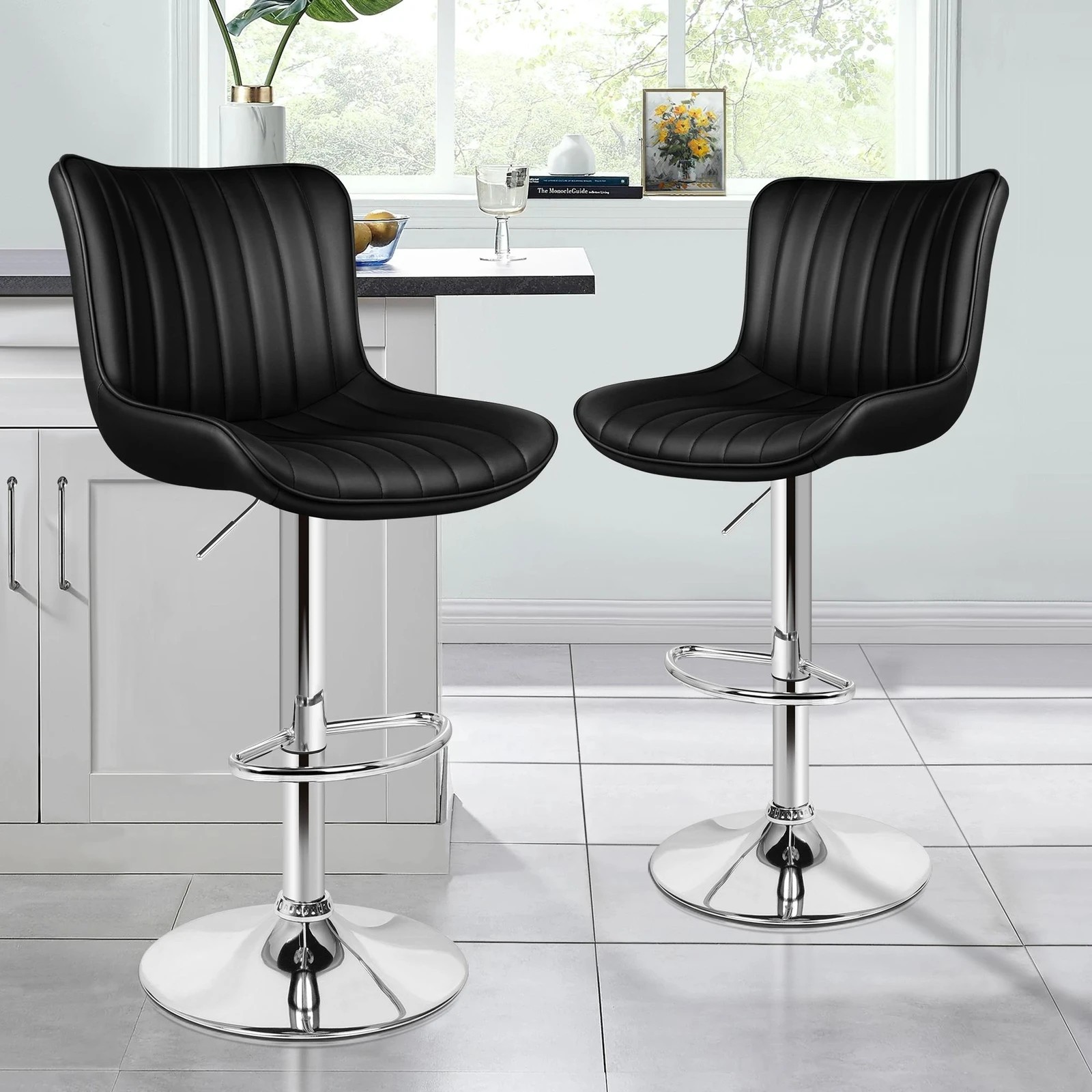 10 Alfordson 2x Bar Stools Gas Lift Leather Bar Chairs Kitchen Swivel Brad - Black, 10 of 10