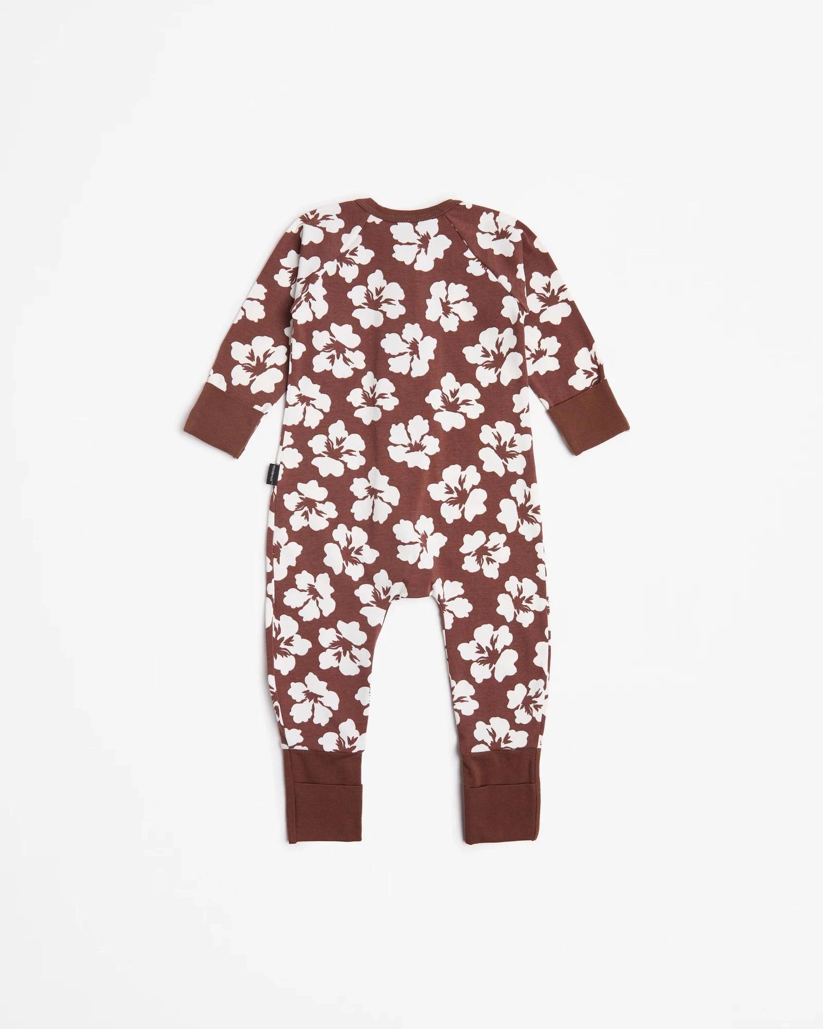 4 Bonds Baby Print Zip Wondersuit Coverall BROWN MINI HIBISCUS BREEZE, 4 of 5