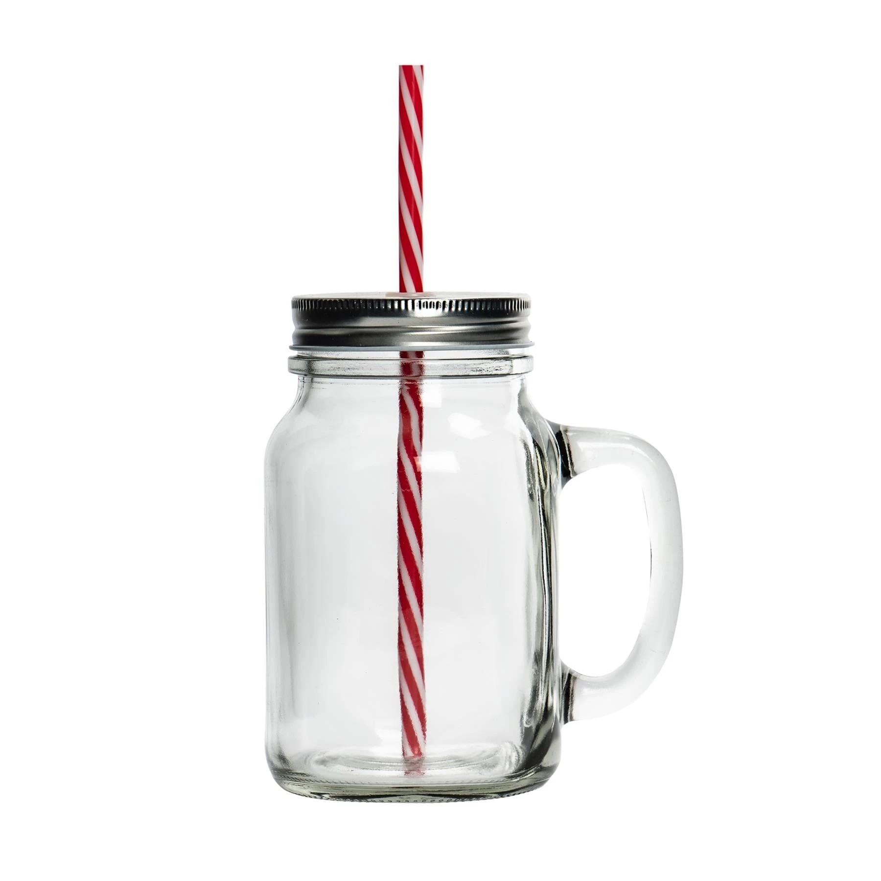 4 Rink Drink 4 Piece Glass Drinking Jars Set with Lid and Straw with Handle-  620ml, 4 of 7