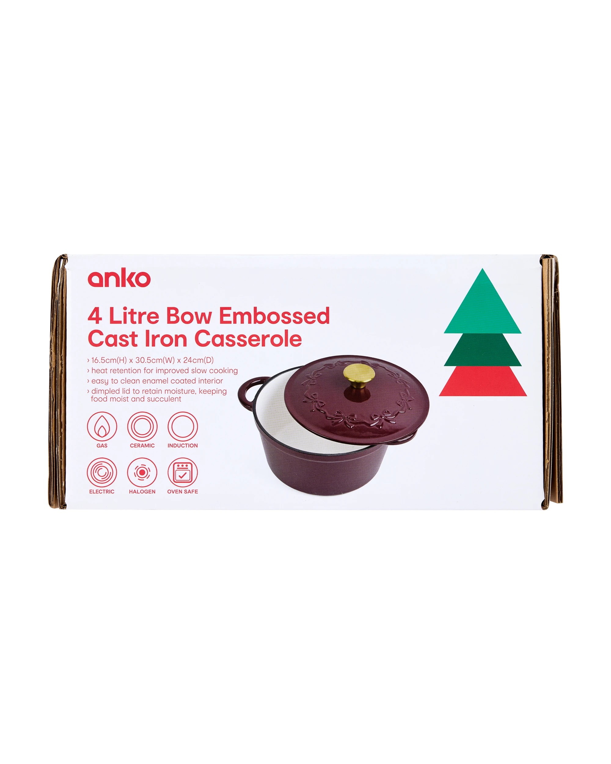 6 4L Bow Embossed Cast Iron Casserole - Red, 6 of 6
