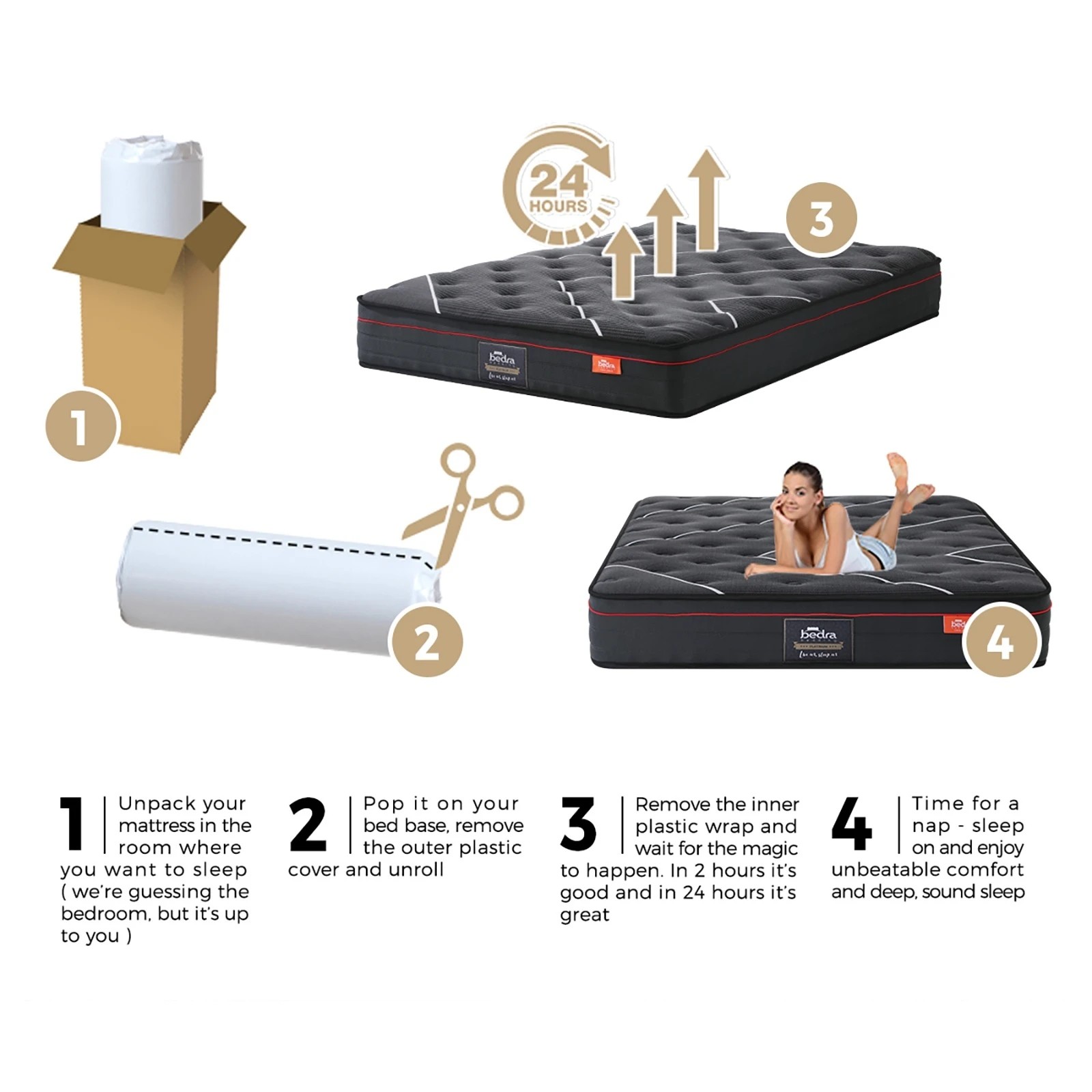 2 Bedra Bedding Queen Mattress Tight Top Bed Cool Gel Foam Pocket Spring 22cm Medium
 - Black, 2 of 3