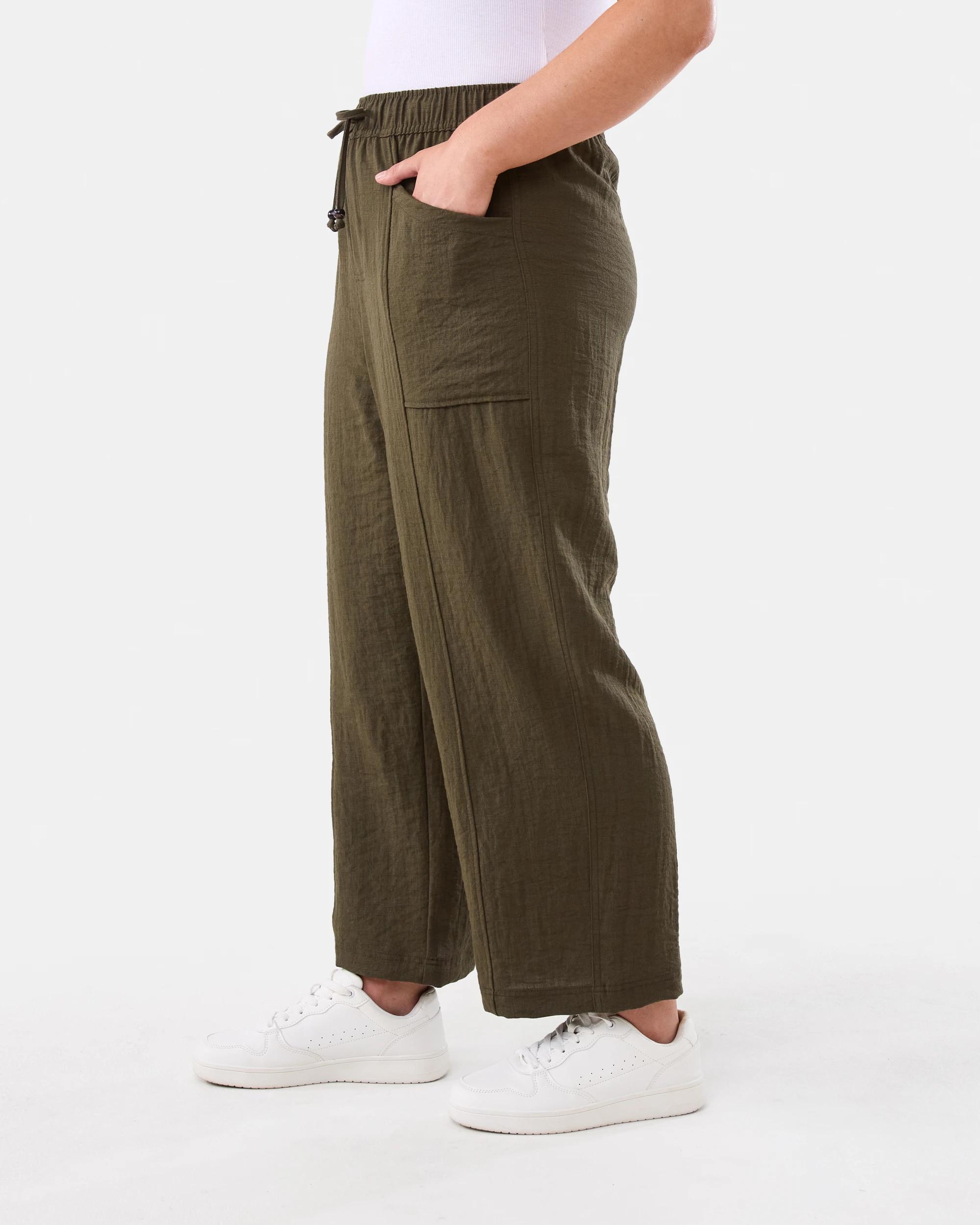 2 Tie Waist Patch Pocket Pants Deep Olive, 2 of 5