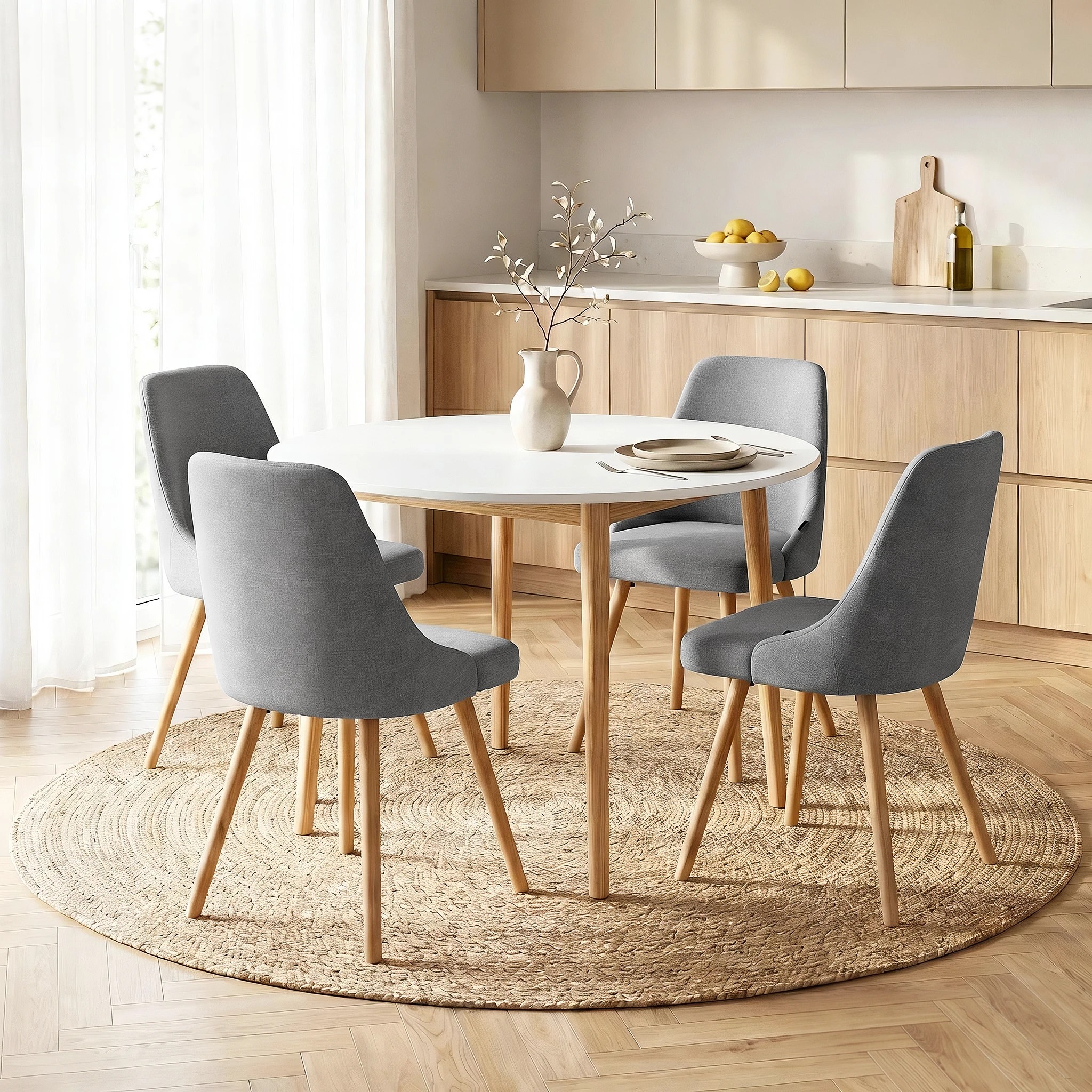 7 Artiss Dining Table and Chairs Set 5pcs 108cm Round Kitchen Table with 4 Grey Chairs Nordic Home Furniture - Multi, 7 of 8