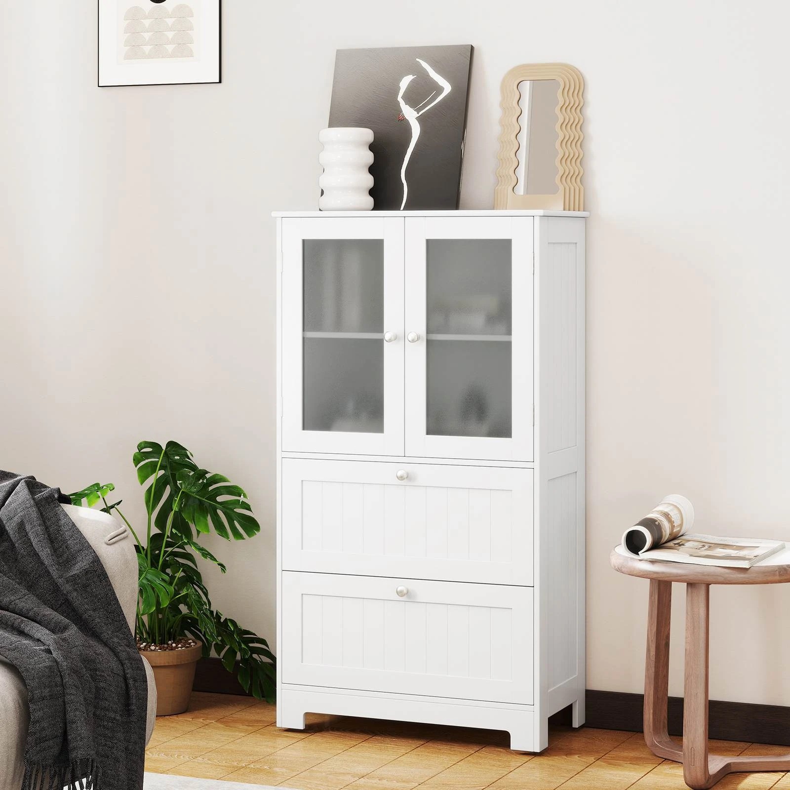 2 Costway 108cm Bathroom Floor Storage Cabinet w/2 Drawers Freestanding Cupboard, 2 of 5