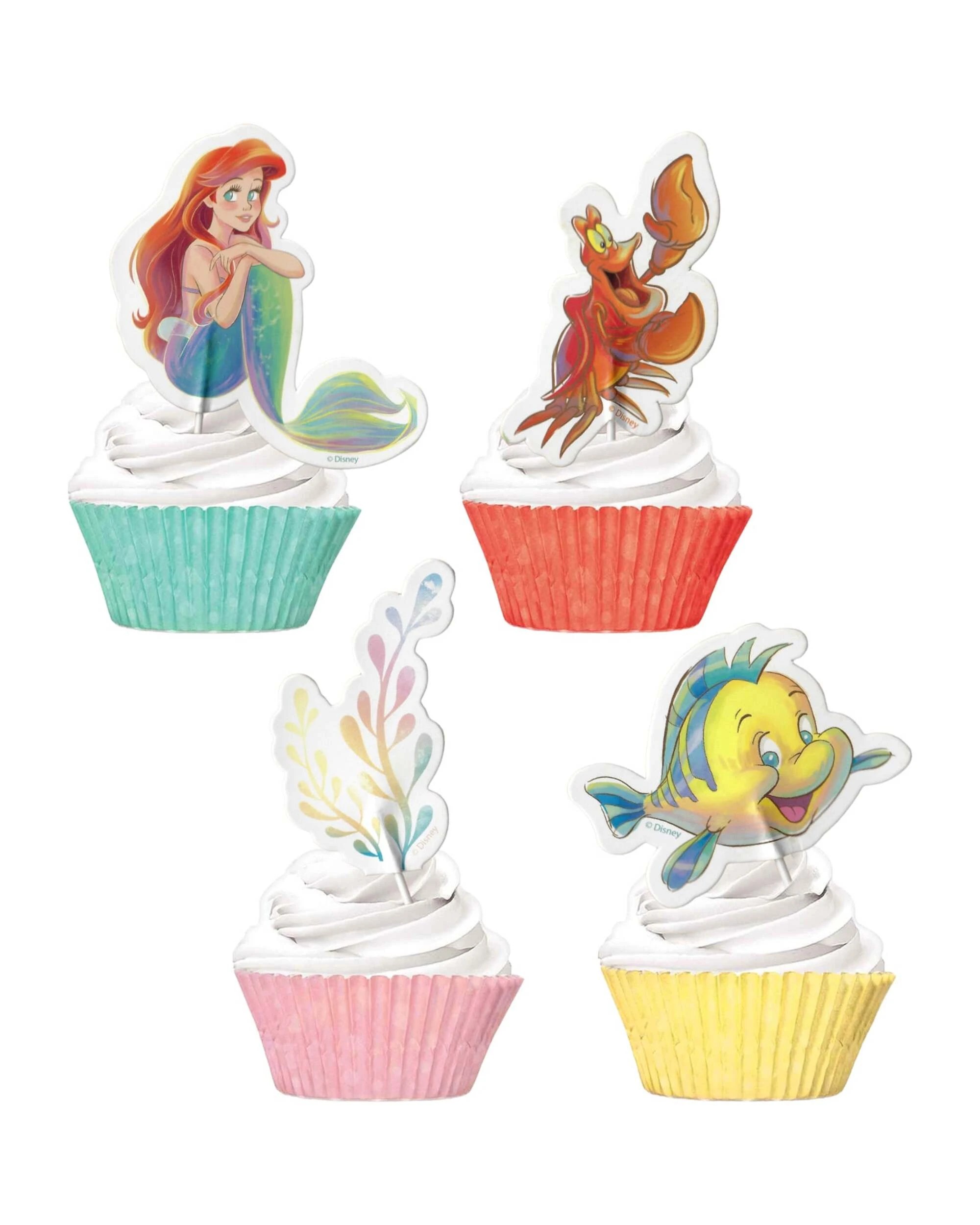 1 Anagram 24pc The Little Mermaid Cupcake Cases & Pick Set Kids Party Decor - Multi, 1 of 2