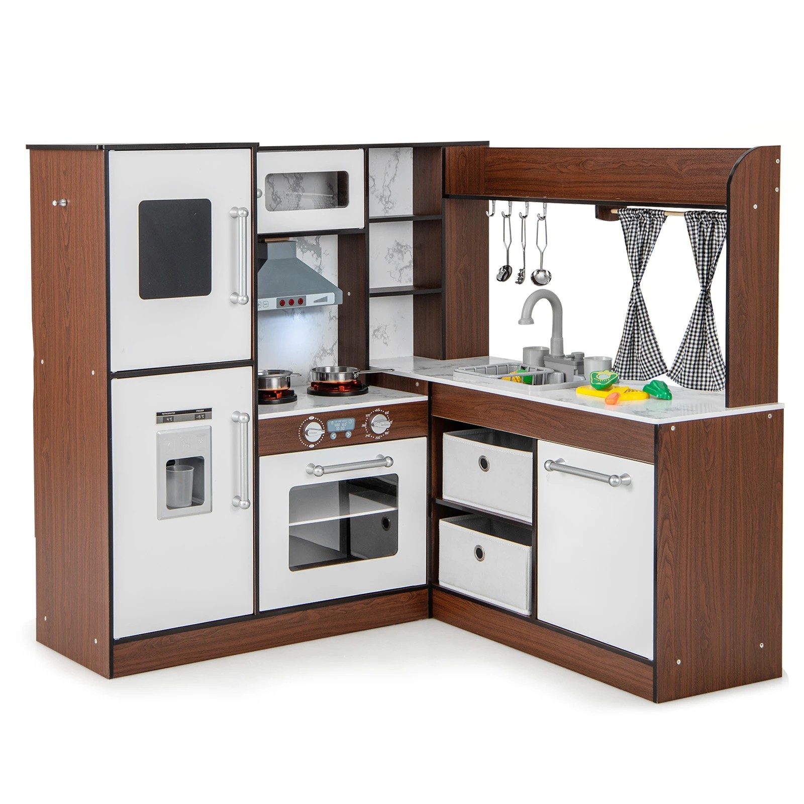 1 Costway Wooden Corner Play Kitchen Pretend Play Toy - Brown, 1 of 1