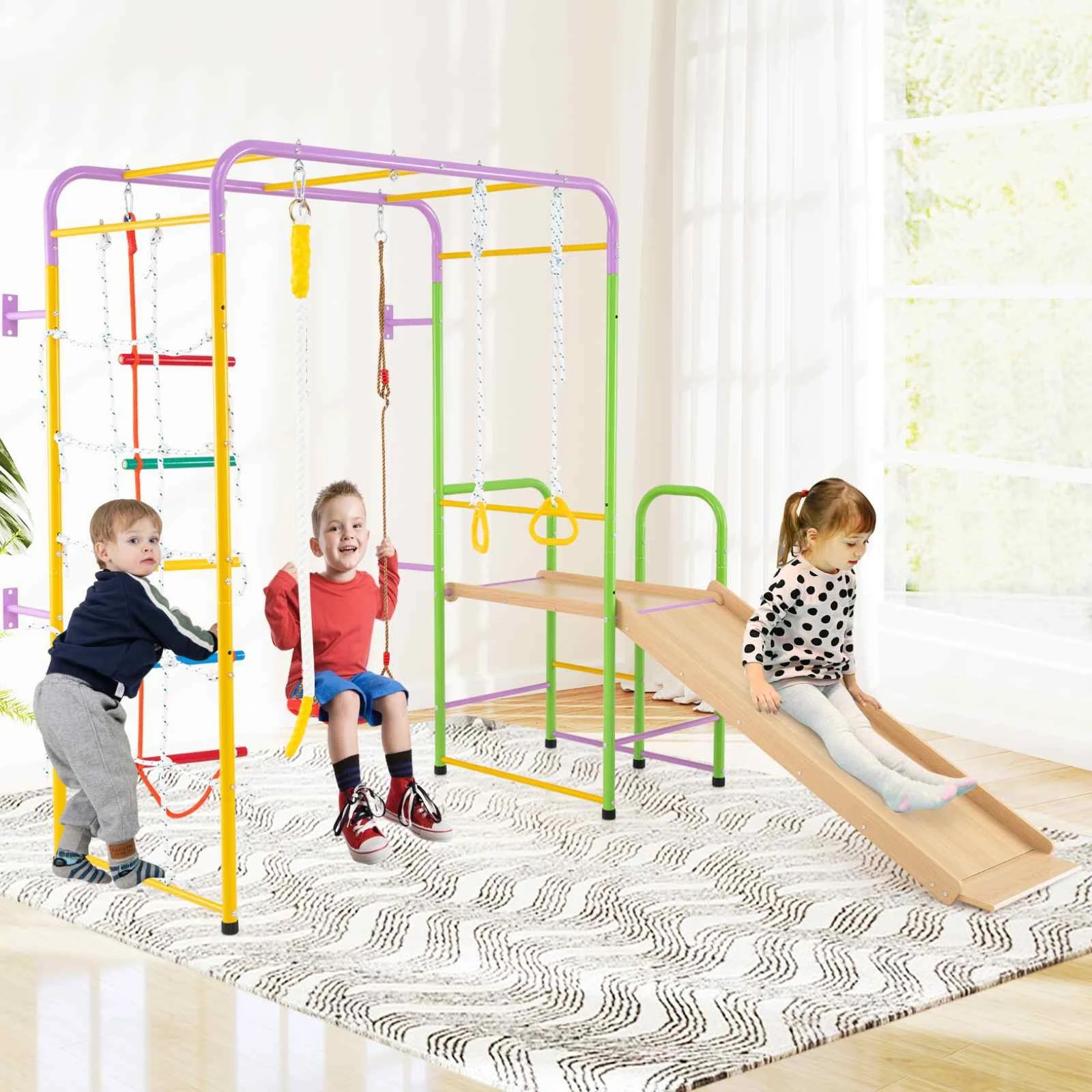 1 Costway Climb Playset 8in1 Metal Jungle Gym Swing Slide Set - Multi, 1 of 1