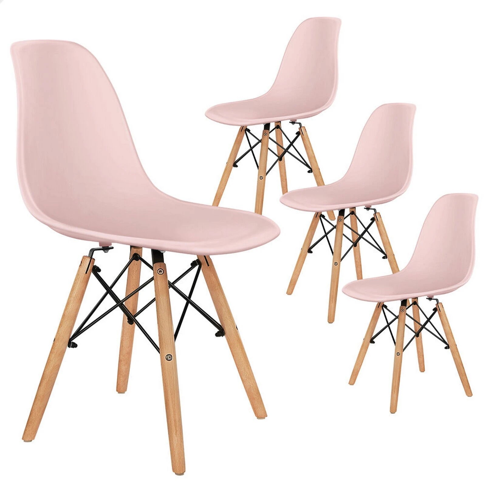 1 Alfordson 4x Dining Chairs Retro Steel Kitchen Lounge Cafe Solid Wood - Pink, 1 of 10