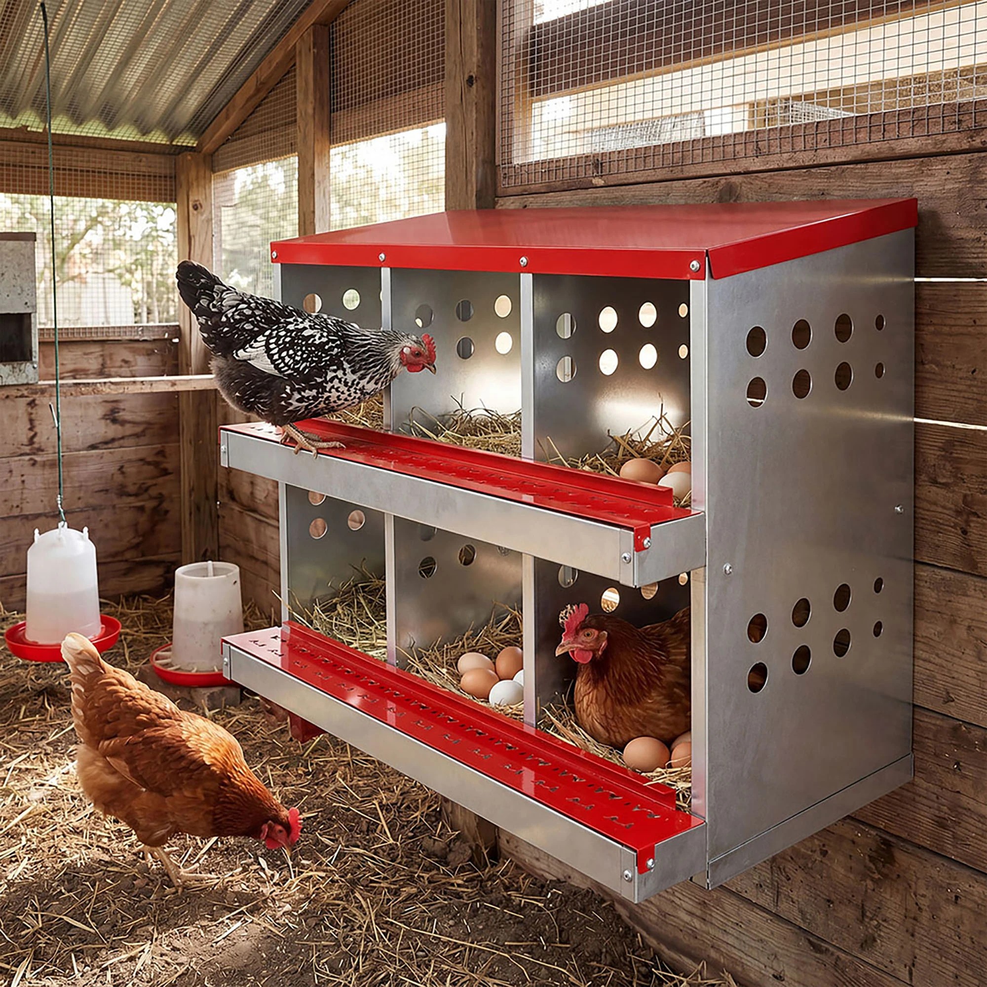 7 Pawz Chicken Nesting Box 6 Hole 2-Tier Roll Away Egg Collection Galvanized Coop, 7 of 8