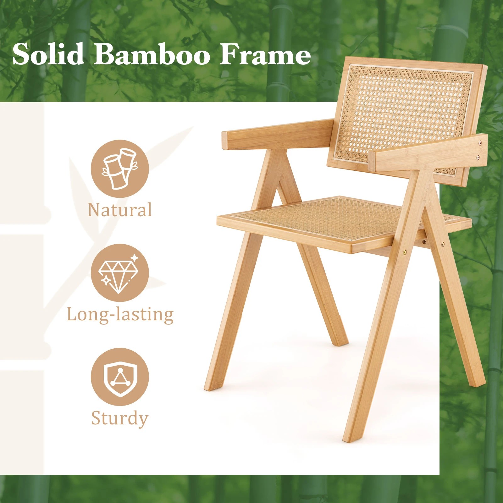 5 Costway Rattan Dining Chair Kitchen Armchair w/Bamboo Frame Accent Wicker Lounge Seat, 5 of 8